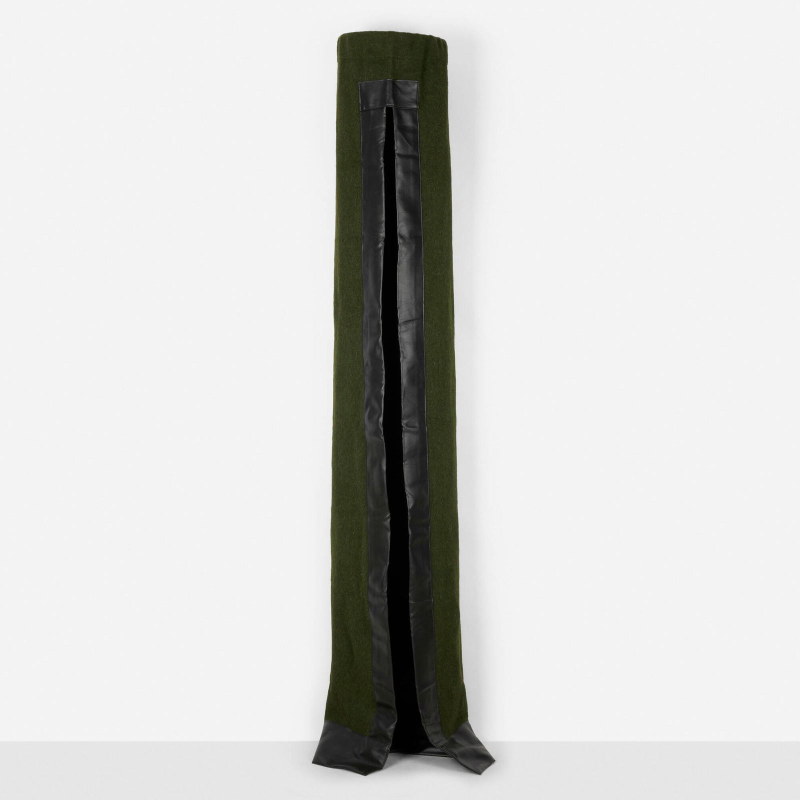 Thomas Grunfeld, Ohne Titel: Thomas Grunfeld Ohne Titel 1987 steel, felt, glass and leather 118 h x 18 w x 18 d in (300 x 46 x 46 cm) This work will ship from Lambertville, New Jersey.