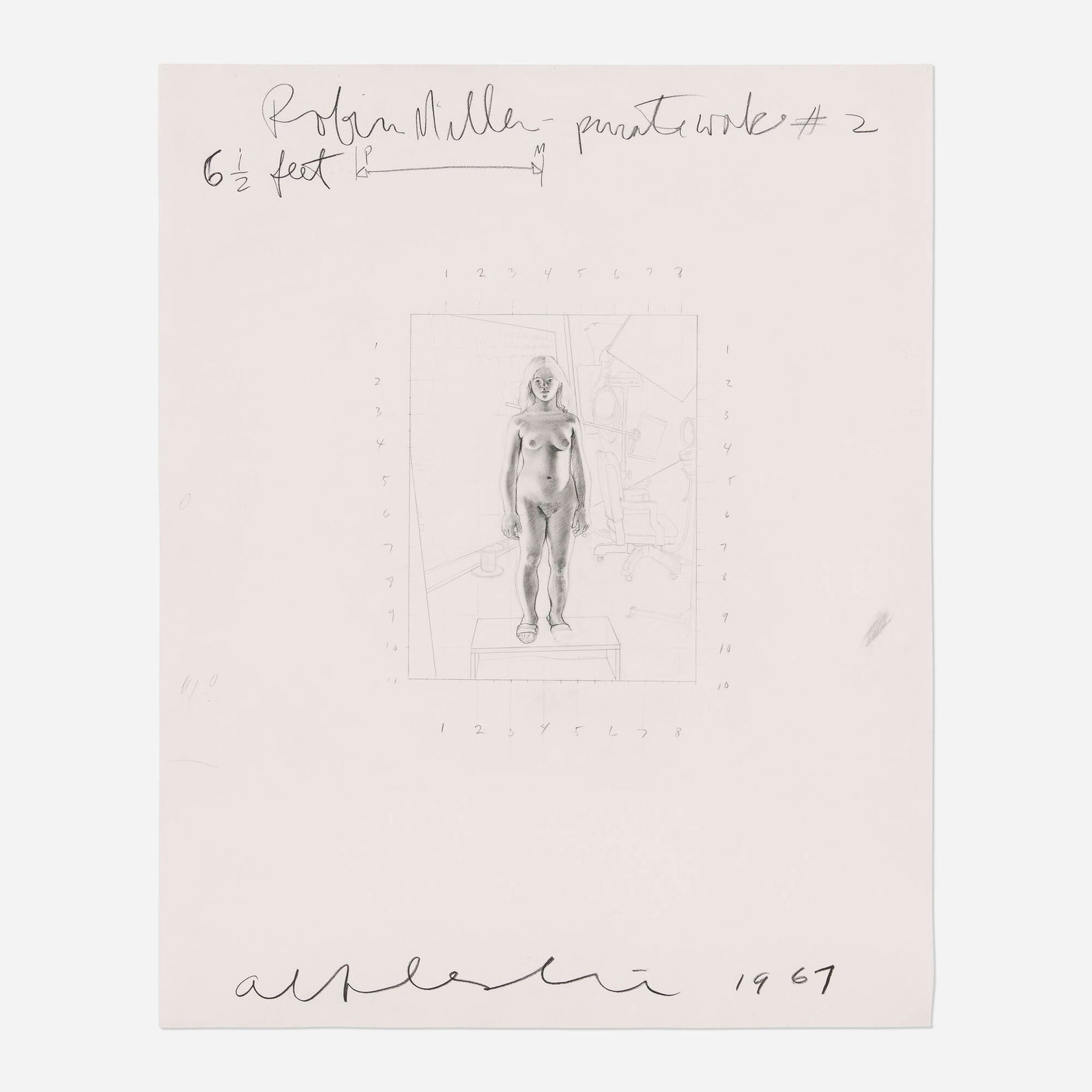 Alfred Leslie, Robin Miller Private Work #2: Alfred Leslie Robin Miller Private Work #2 1967graphite on paper 29 h x 23.125 w in (74 x 59 cm) Signed and dated to lower edge 'Alfred Leslie 1967'. Titled to upper edge 'Robin Miller Private