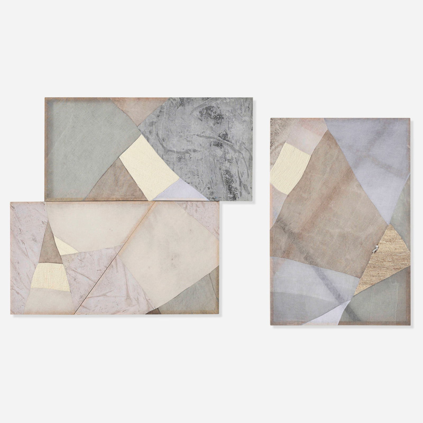 Martha Tuttle, Windstorm: Martha Tuttle Windstorm 2020 wool, silk, linen, pigment, dye, and mixed media in four parts overall: 52 h x 92 w x 2 d in (132 x 234 x 5 cm) Signed and dated to verso of each panel 'Martha Tuttle