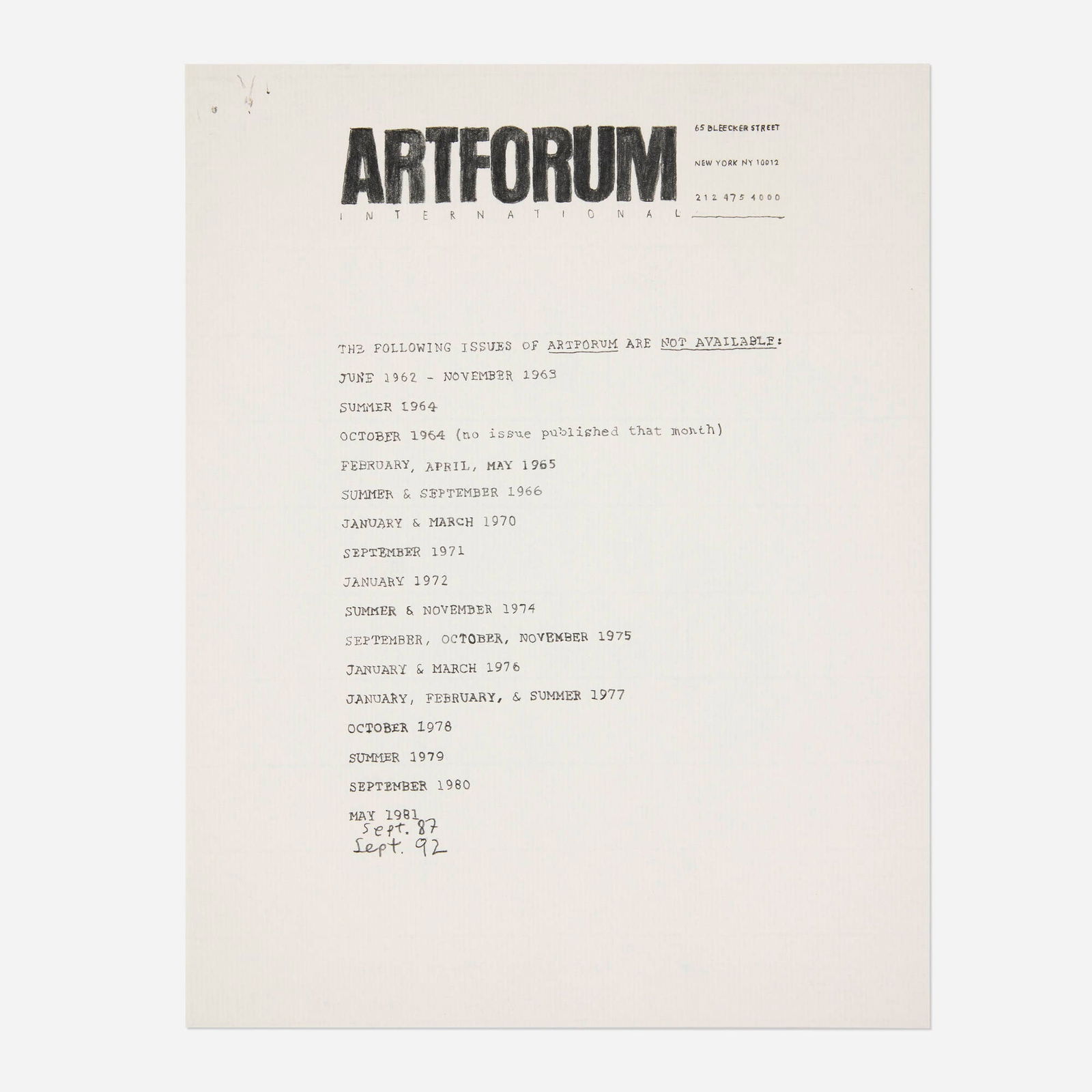 Matthew Antezzo, The Following Issues of Art Forum are not Available (1 of 3)