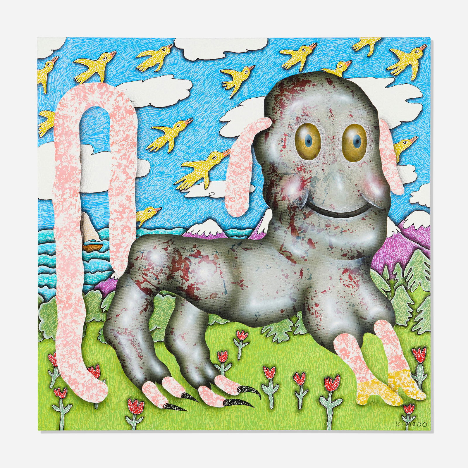 Bijijoo, Wild Dog: Bijijoo Wild Dog 2021 acrylic on canvas 30 h x 30 w in (76 x 76 cm) Signed to lower right 'Bijijoo'. Signed, titled and dated to verso 'Wild Dog 5 May 2021 Bijijoo'. Provenance: Estate of Reed