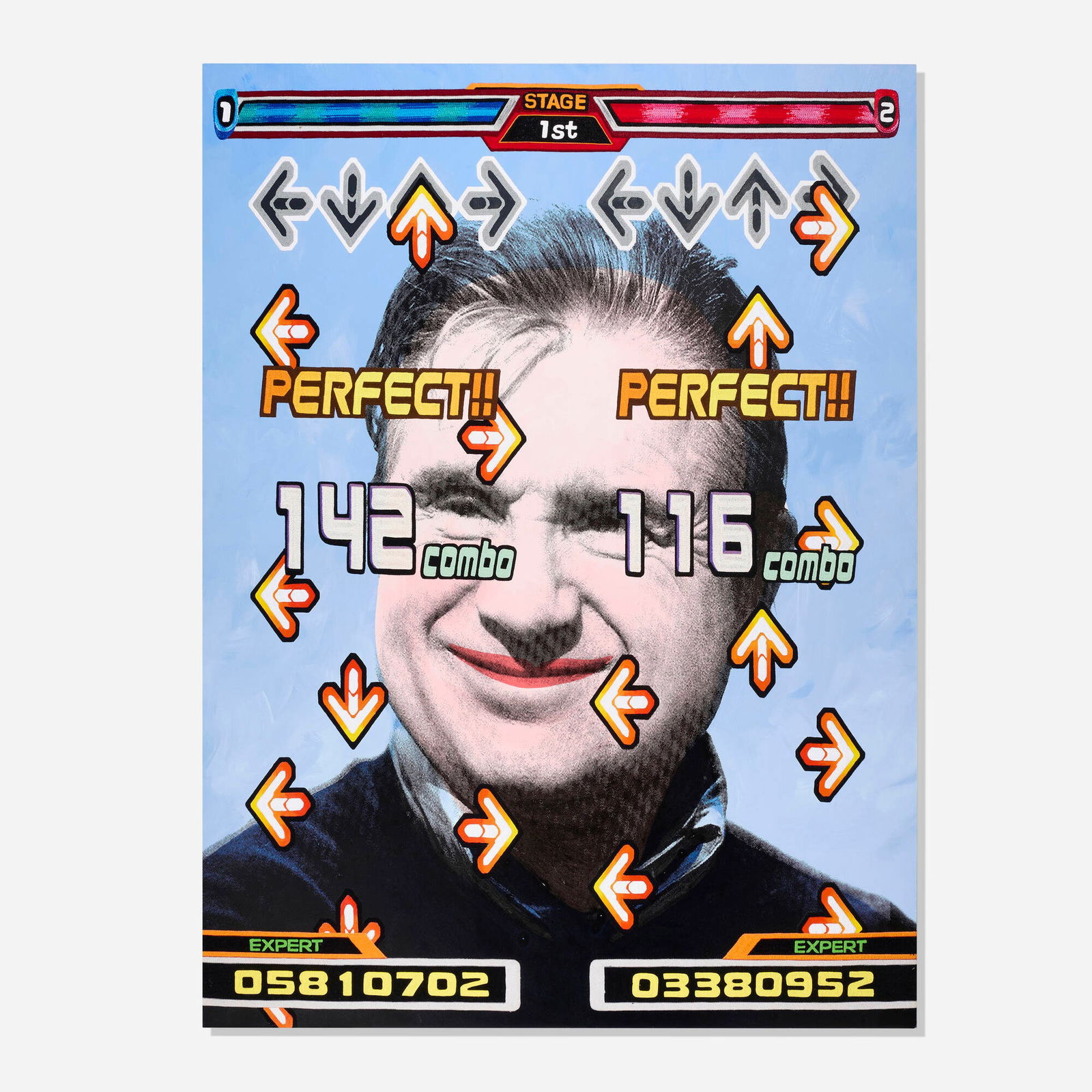 Matthew Burgess, The Last Dance: Matthew Burgess The Last Dance 2022 mixed media and embroidery on canvas 80 h x 60 w in (203 x 152 cm) Signed, titled and dated to verso '9/8/22 The Last Dance Matthew Burgess'. Provenance: