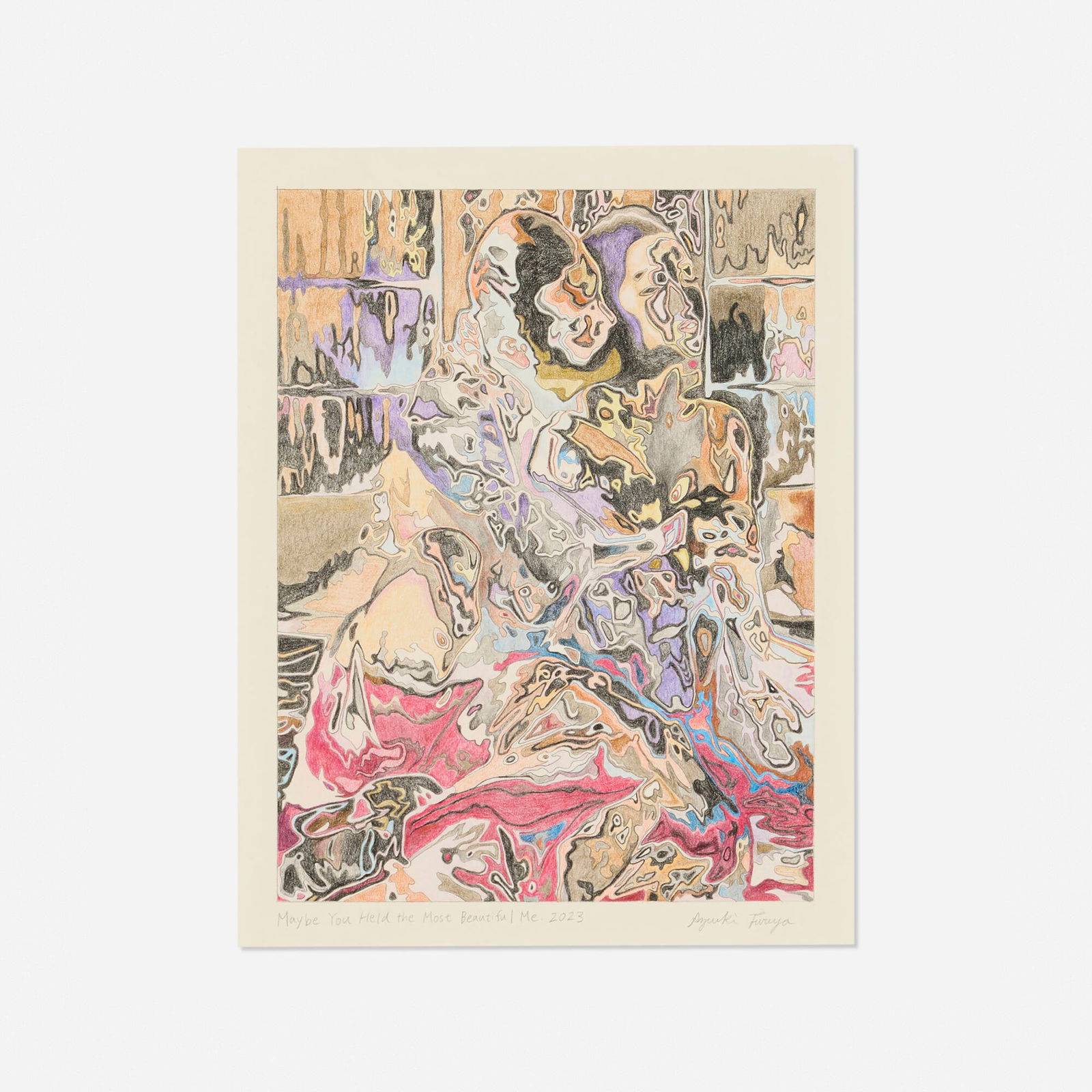 Azuki Furuya, Maybe You Held the Most Beautiful Me: Azuki Furuya Maybe You Held the Most Beautiful Me 2023colored pencil on paper 11.5 h x 9 w in (29 x 23 cm) Signed, titled and dated to lower edge 'Maybe You Held the Most Beautiful Me. 2023 Az
