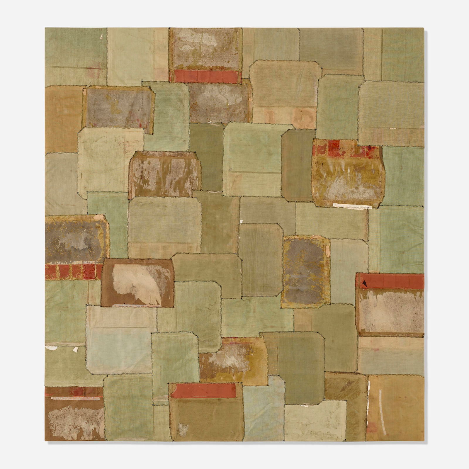 Samuel Levi Jones, Supreme Constructs: Samuel Levi Jones Supreme Constructs 2018found textile and paper collage on canvas 60 h x 55 w in (152 x 140 cm) Signed, titled and dated to verso 'Samuel Levi Jones Supreme Constructs 2018'.<