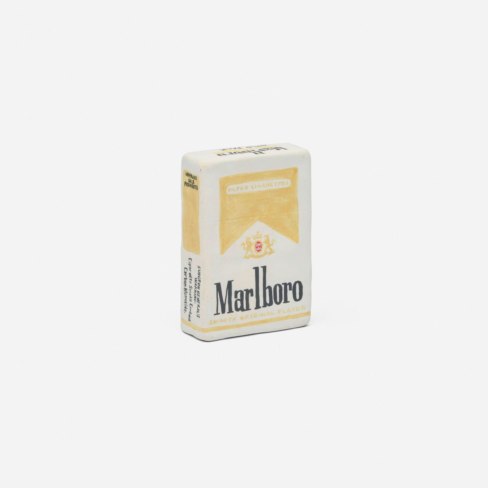 Stephanie Shih, Marlboro Lights: Stephanie Shih Marlboro Lights 2022painted earthenware 3.375 h x 2.25 w x 0.875 d in (9 x 6 x 2 cm) Slip signature and date to underside 'Shih 2022'. Provenance: Sebast