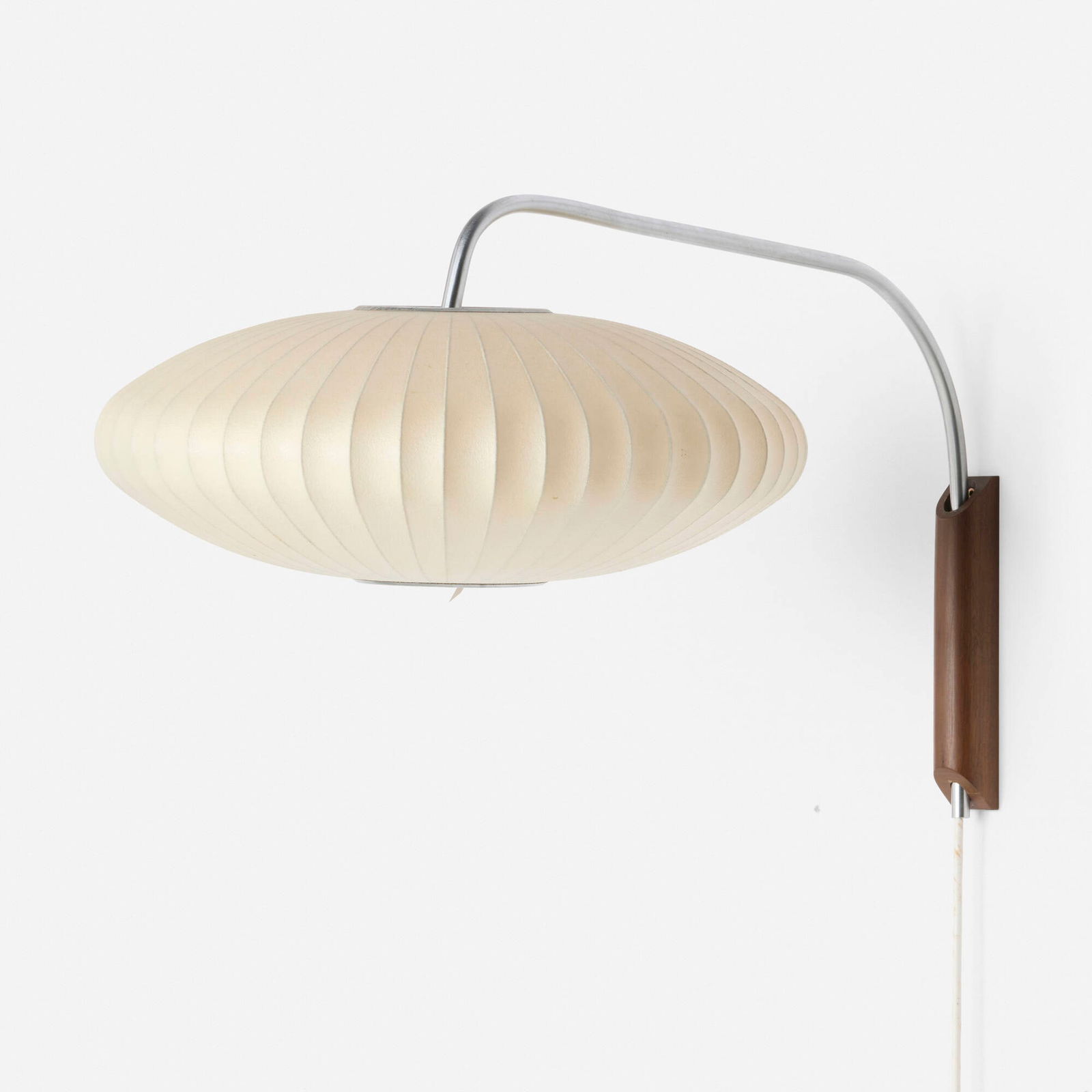 George Nelson & Associates, Bubble wall lamp: George Nelson & Associates Bubble wall lamp Howard Miller Clock Company USA, 1952 sprayed fiberglass over metal frame, matte-chromed steel, walnut, enameled steel 50 h x 18.75 w x 27.75 d in (127 x