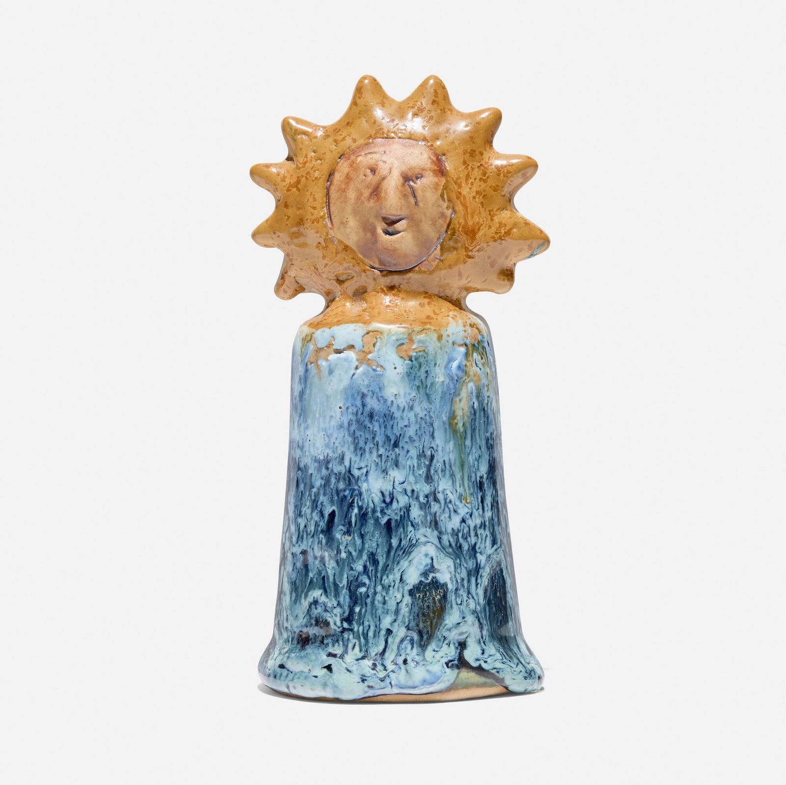 Stan Bitters, Sun Person: Stan Bitters Sun Person c. 1995 glazed earthenware 5.75 h x 3 w x 2.75 d in (15 x 8 x 7 cm) This work was likely glazed and fired by Hazel Olsen, who assisted the artist in the production of the