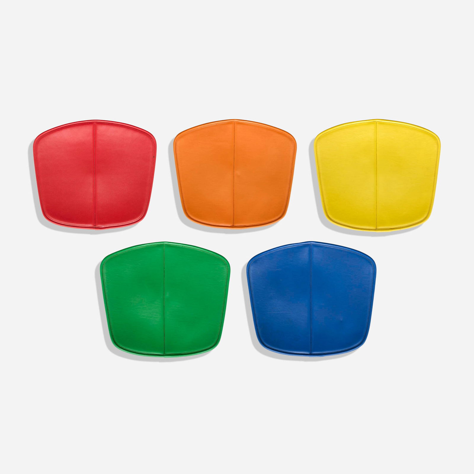 Harry Bertoia, Dining seat pads, set of five: Harry Bertoia Dining seat pads, set of five Knoll International USA, 1952 / 1983 vinyl 15 h x 17 w x 0.5 d in (38 x 43 x 1 cm) Paper distributor's label to underside of each example 'Distributed
