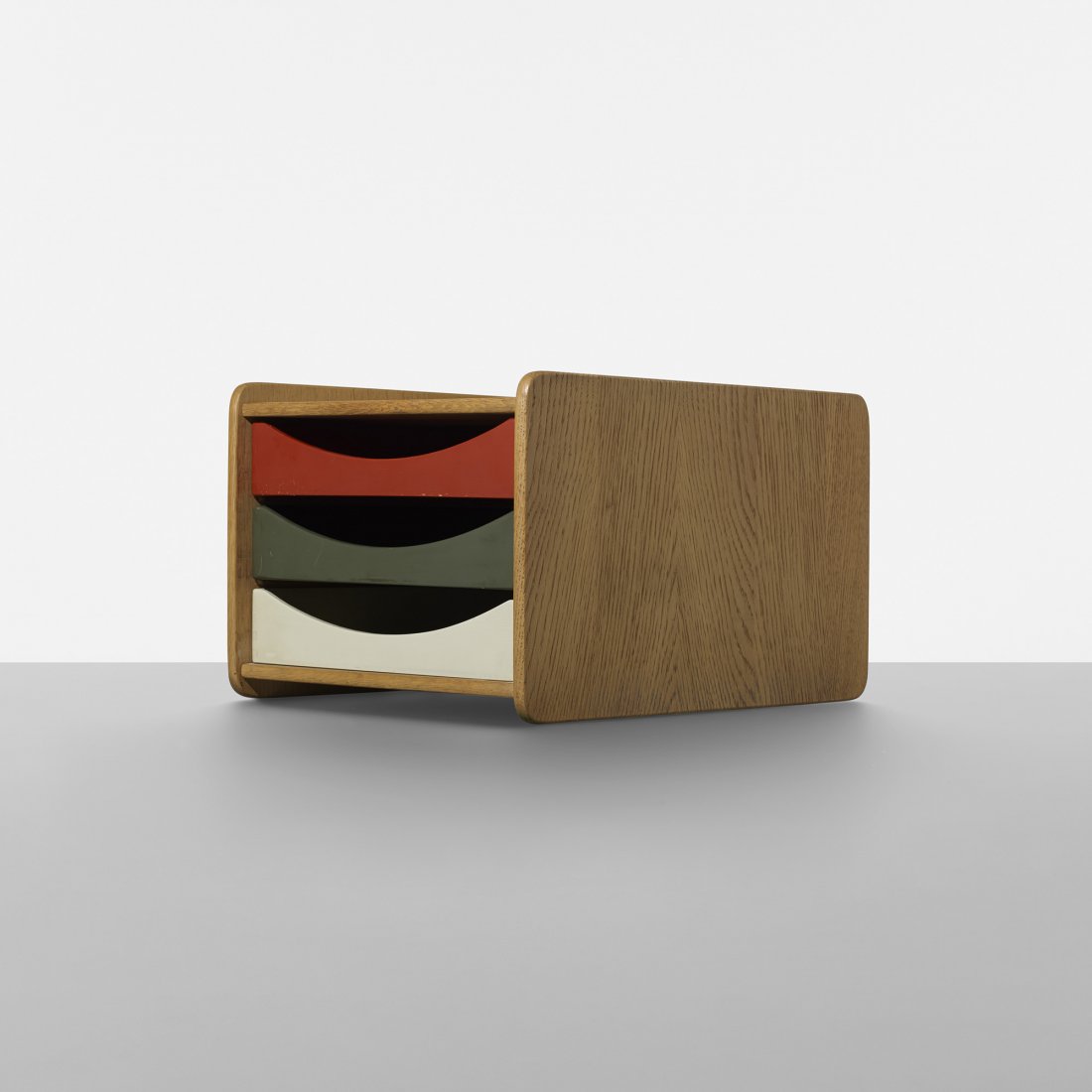 Børge Mogensen desk organizer: Børge Mogensen desk organizer Karl Andersson & Söner Denmark, c. 1965 oak, lacquered wood 10.75 w x 14.25 d x 8.5 h inches Signed with decal manufacturer's label to underside: [AB Karl Andersson & S