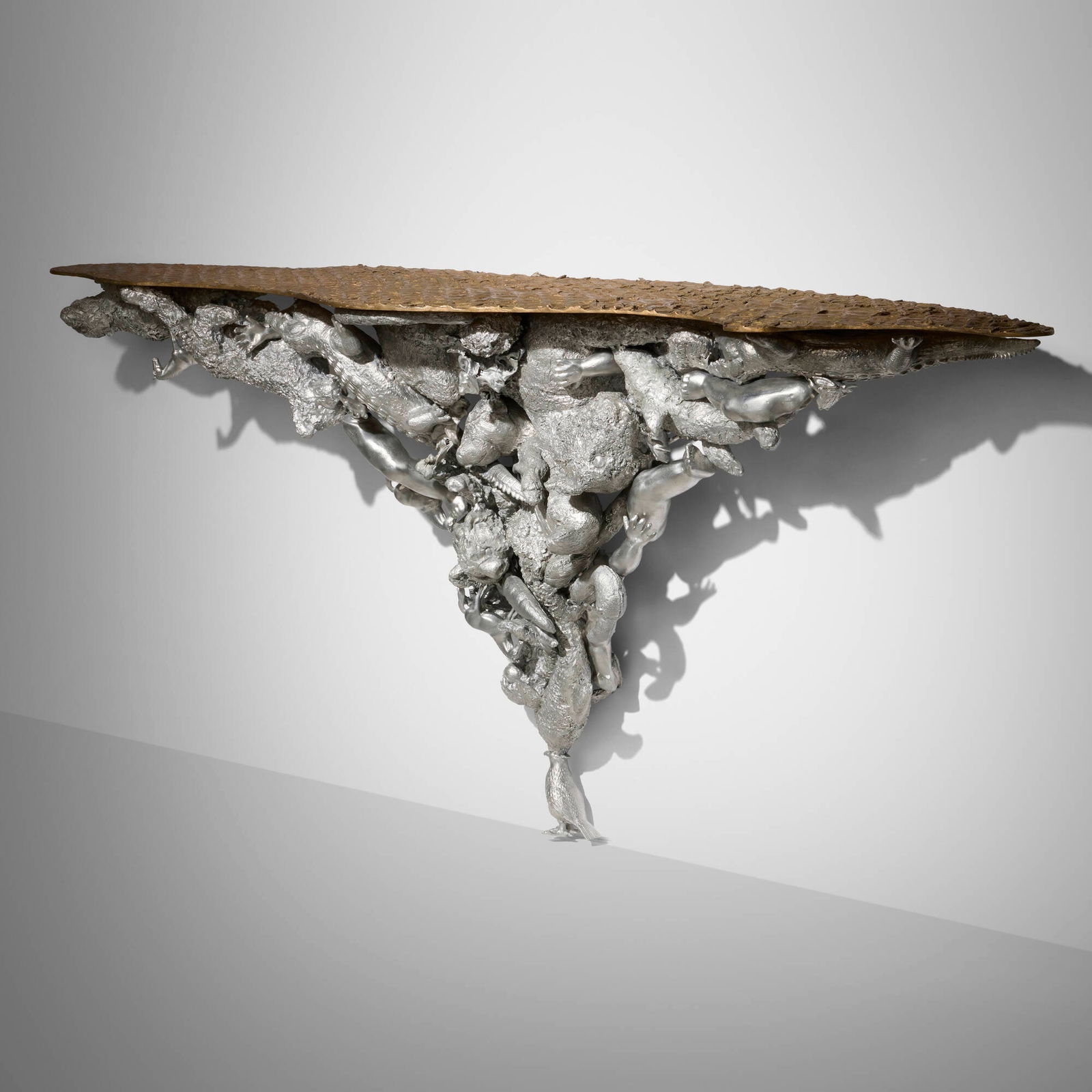 Fernando and Humberto Campana, Prototype Noah wall shelf: Fernando and Humberto Campana Prototype Noah wall shelf Brazil, 2017cast aluminum, bronze 34 h x 73.25 w x 16.75 d in (86 x 186 x 43 cm) Etched signature, title and inscription to underside of