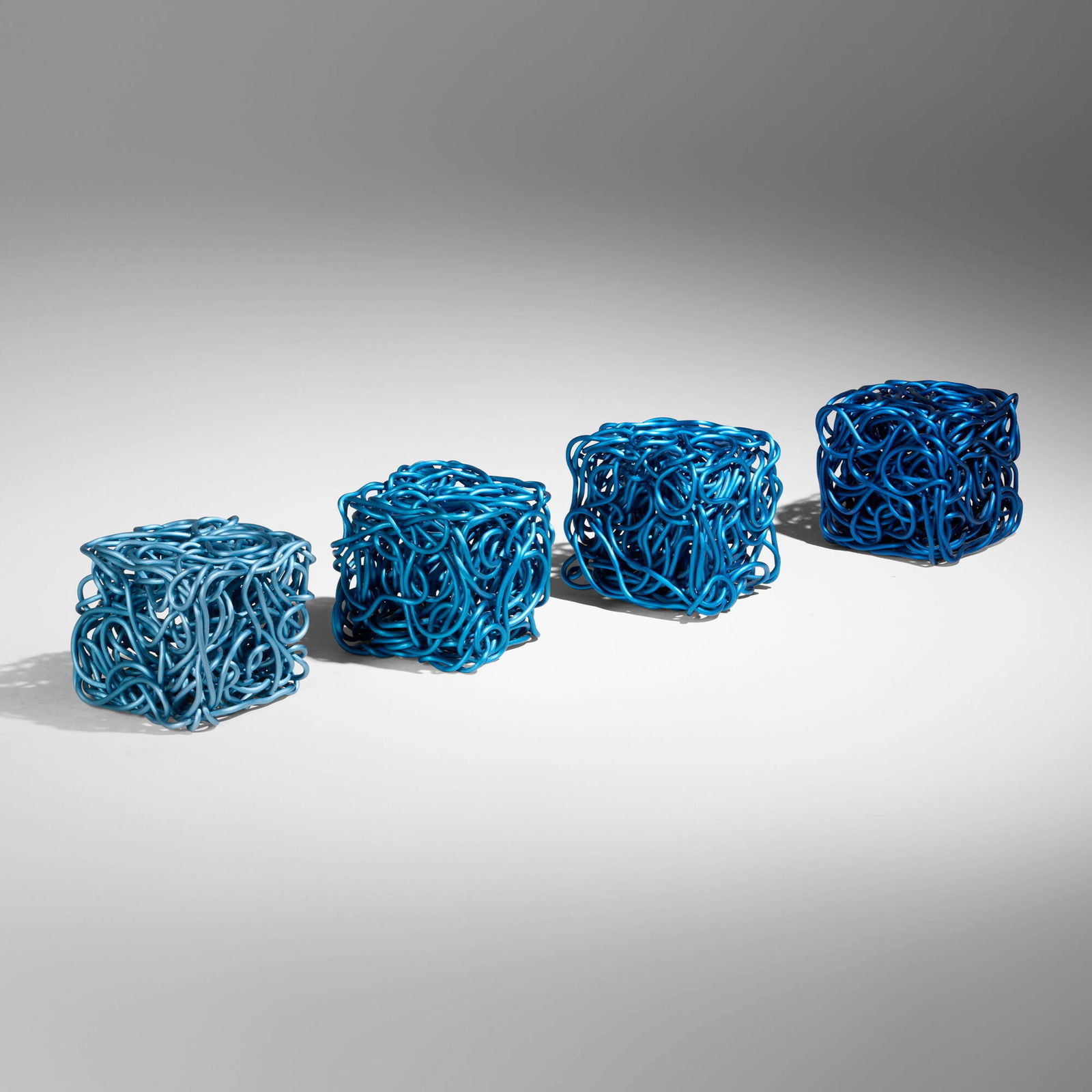 Forrest Myers, Blue Cubes, set of four: Forrest Myers Blue Cubes, set of four 2008 anodized aluminum each approximately: 11 h x 11 w x 11 d in (28 x 28 x 28 cm) These works were commission directly from the artist and the colors were