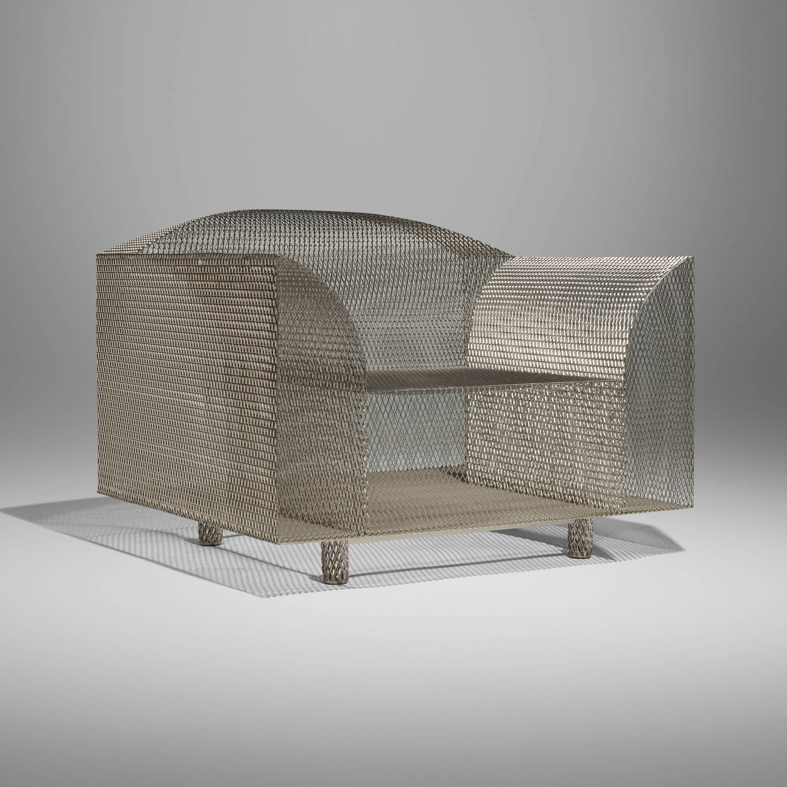 Shiro Kuramata, How High the Moon chair: Shiro Kuramata How High the Moon chair VitraJapan / Switzerland, 1986 / 2003epoxy-coated nickel-plated steel 28 h x 37 w x 32.75 d in (71 x 94 x 83 cm) Paper manufacturer's label to unde