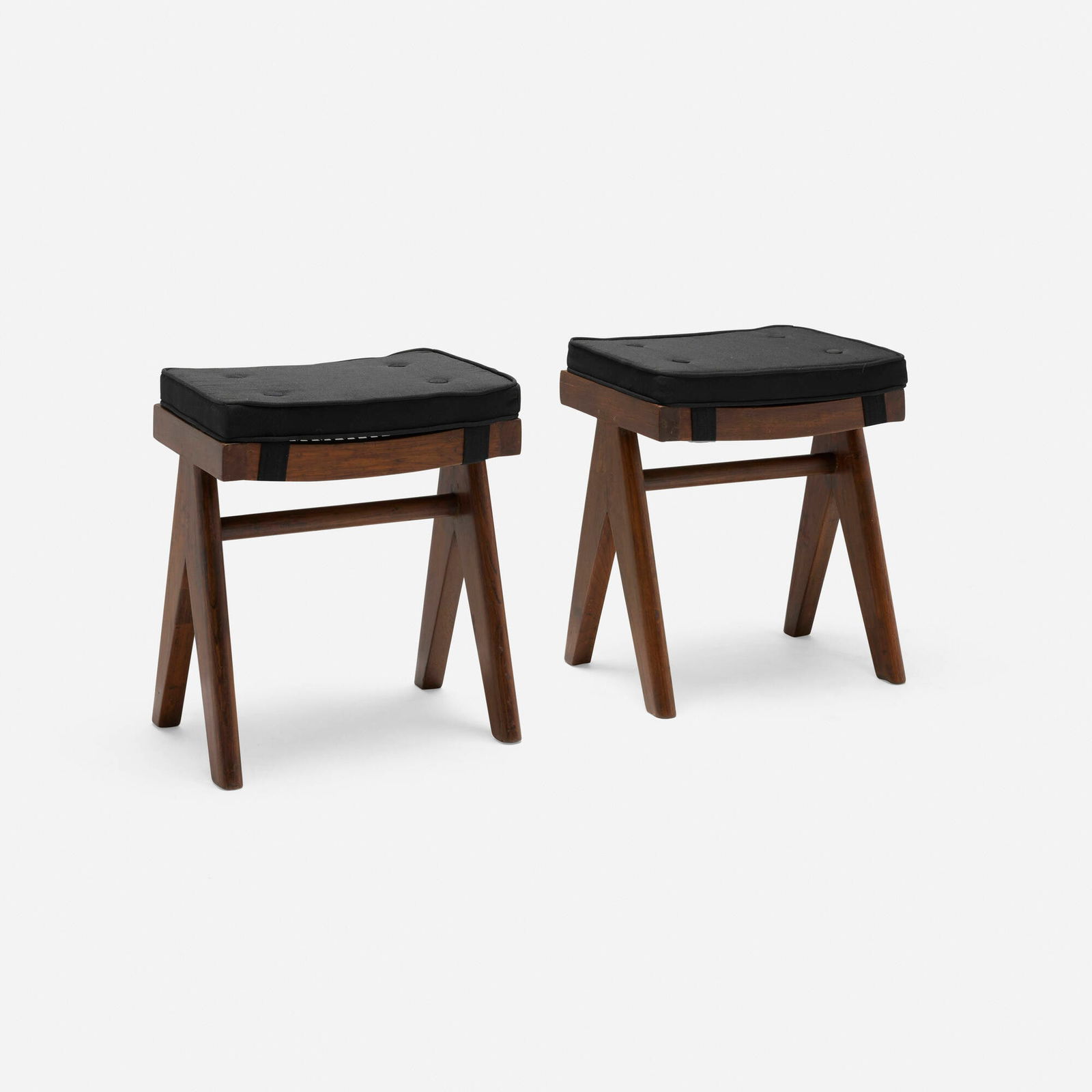 Pierre Jeanneret, Low stools from the M.L.A. Flats building, Chandigarh, pair (1 of 4)