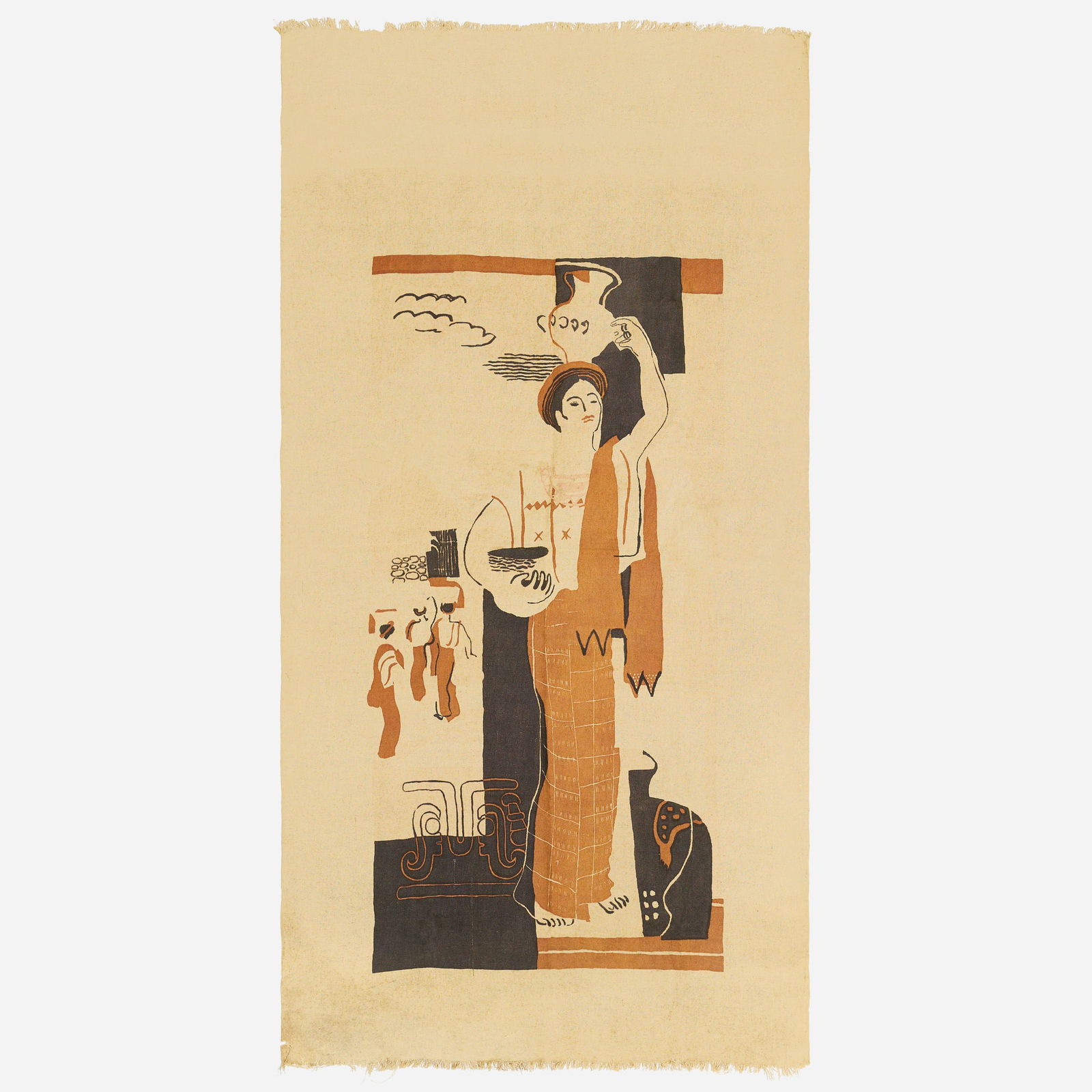 Ruth Reeves, Tapestry: Ruth Reeves Tapestry c. 1930 screenprint on linen 51 w x 98 l in (130 x 249 cm) Provenance: Private Collection Literature: "Maya Modern: Ruth Reeves and the Guatemalan Exhibition of Textiles and