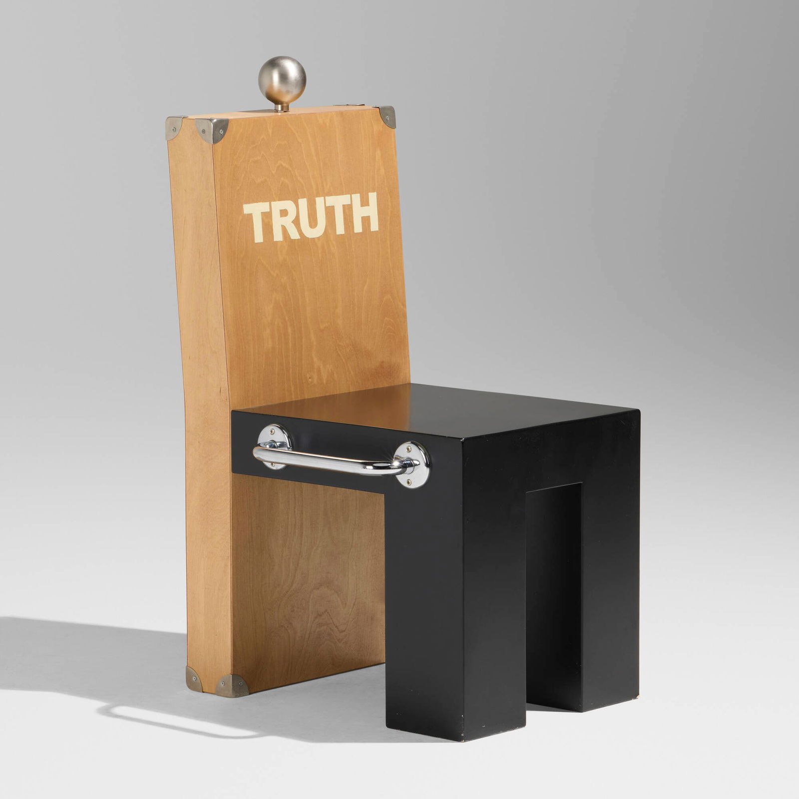 Dan Friedman, Truth Chair: Dan Friedman Truth Chair USA, 1987 maple, lacquered wood, chrome-plated steel and aluminum 35.75 h x 20.5 w x 21.5 d in (91 x 52 x 55 cm) This work is from the edition of unknown size produced by