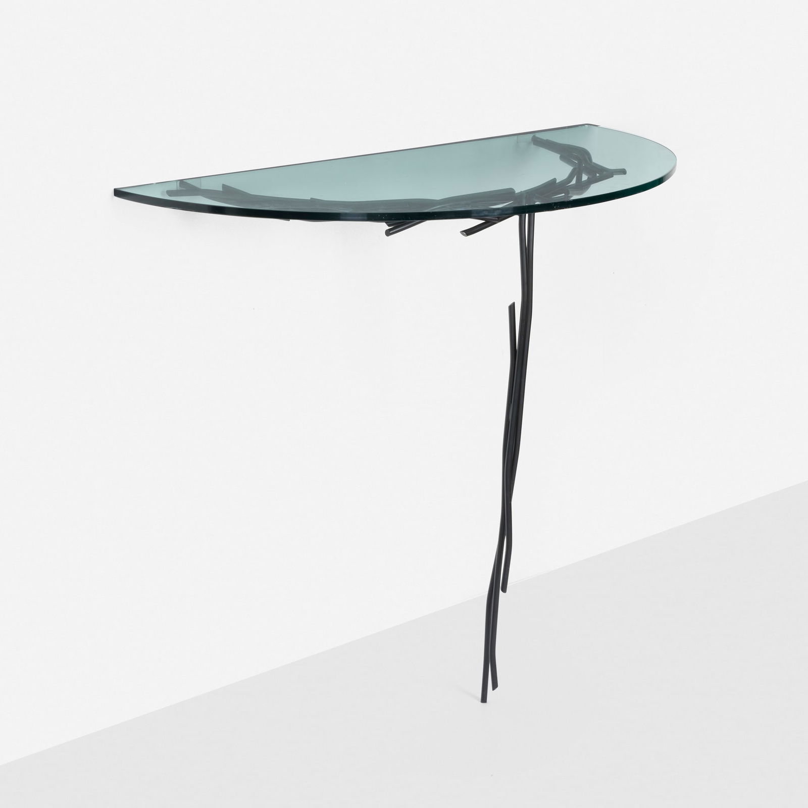 Howard Meister, Betrayal Becomes The Muse (Wall-mounted Console): Howard Meister Betrayal Becomes The Muse (Wall-mounted Console) USA, 1996lacquered steel, glass 21.25 h x 48 w x 24.25 d in (54 x 122 x 62 cm) Provenance: Private Collection <