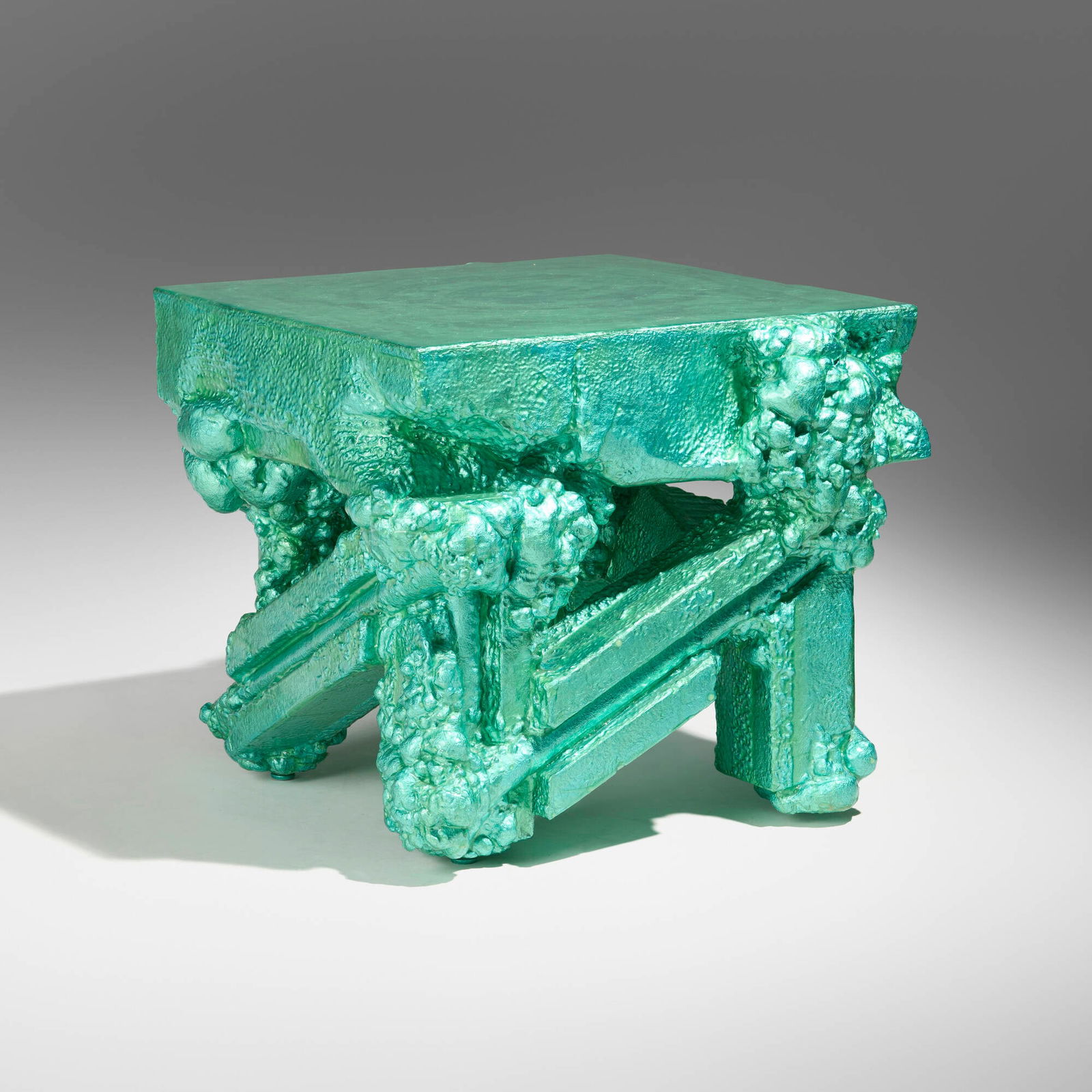 Chris Schanck, Occasional table from the Alufoil series: Chris Schanck Occasional table from the Alufoil series USA, 2014 polystyrene, aluminum foil, resin 22.25 h x 27 w x 27 d in (57 x 69 x 69 cm) This work is unique. Provenance: Phillips, New York,