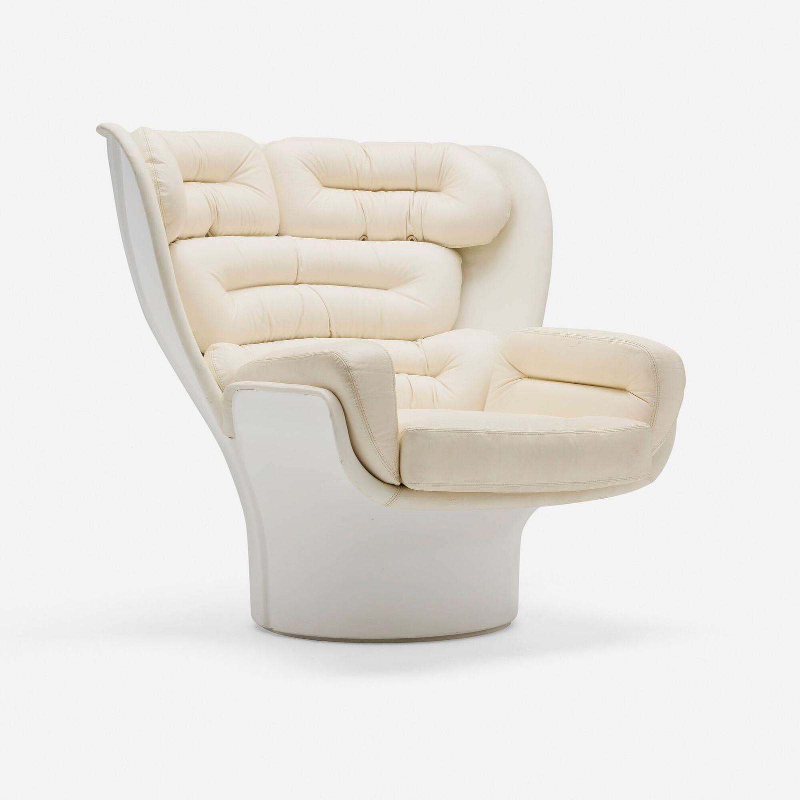 Joe Colombo, Elda chair, model 1005: Joe Colombo Elda chair, model 1005 Comfort Italy, 1963 lacquered fiberglass, leather 36 h x 37.5 w x 38 d in (91 x 95 x 97 cm) Colombo was inspired by the shape of a ship's hull and shipbuilding