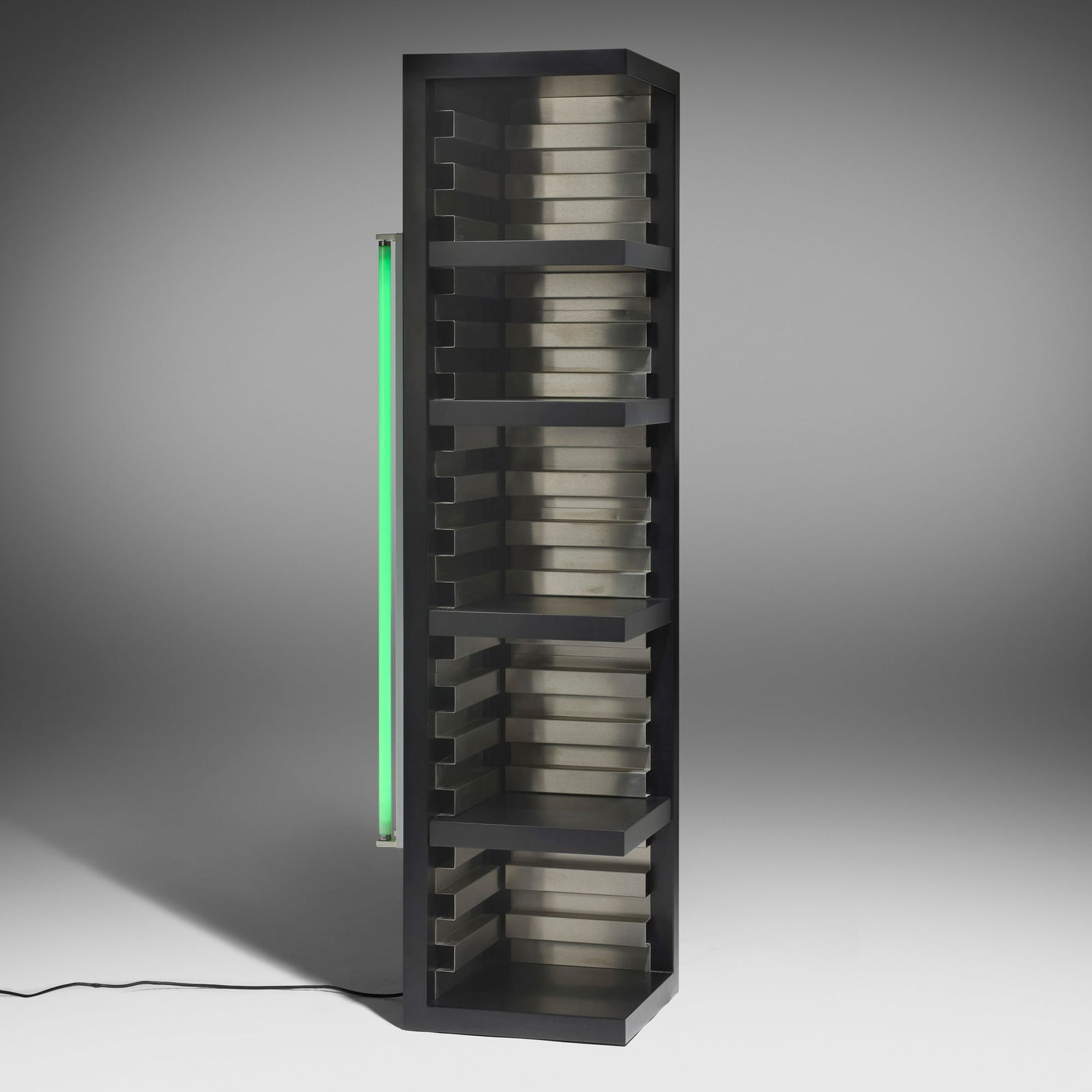 Johanna Grawunder, Bookshelf with Green Fluorescent Tubes (1 of 6)