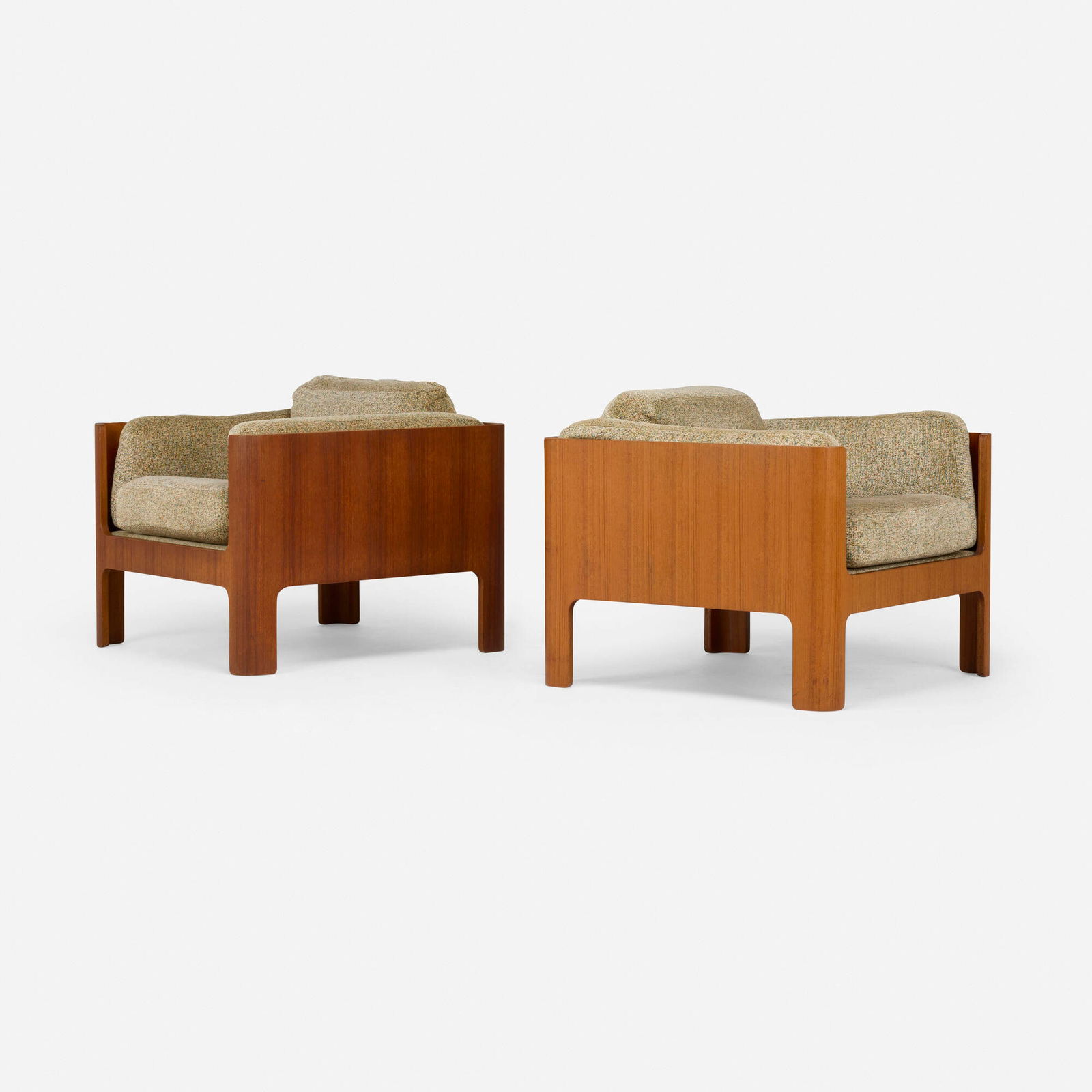 Isamu Kenmochi, Lounge chairs, pair: Isamu Kenmochi Lounge chairs, pair Tendo MokkoJapan, 1967teak, upholstery 25.5 h x 29.75 w x 29.75 d in (65 x 76 x 76 cm) Literature: Japanese Modern: Retrospective K