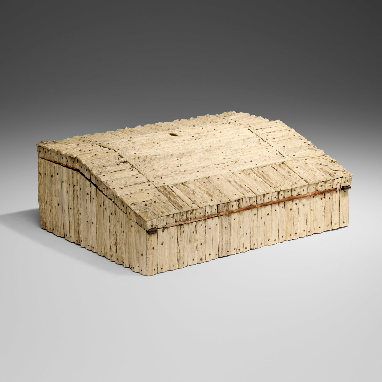 Anglo-Indian, Tabletop desk secretary: Anglo-Indian Tabletop desk secretary 19th century antler, leather, mahogany 5 h x 14.5 w x 11 d in (13 x 37 x 28 cm) Secretary features a leather-wrapped, flip-top writing surface concealing