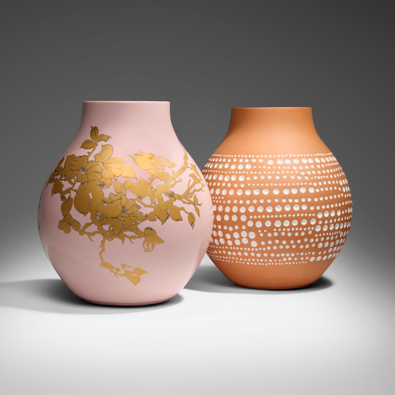 Hella Jongerius, Jonsberg vases, set of two: Hella Jongerius Jonsberg vases, set of two Ikea Sweden 2006 glazed earthenware, glazed porcelain 13.5 h x 11.5 dia in (34 x 29 cm) Stamped manufacturer's mark to underside of each example 'Ikea