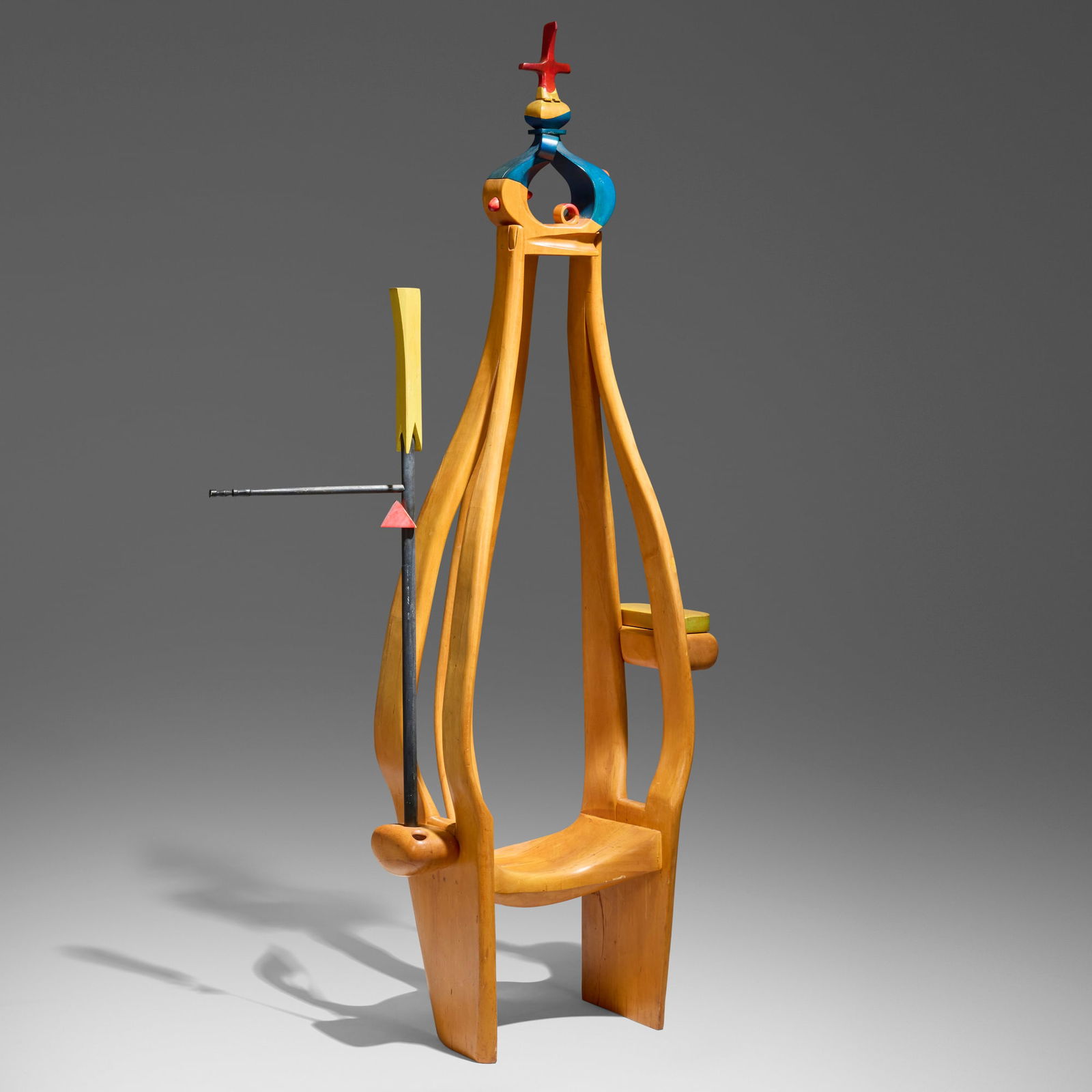 Jan de Swart, Chair: Jan de Swart Chair The Netherlands/USA, c. 1970 painted wood, jelutong 74.5 h x 26 w x 28 d in (189 x 66 x 71 cm) Chair features a swivel-open armrest concealing a removable sculpture. 