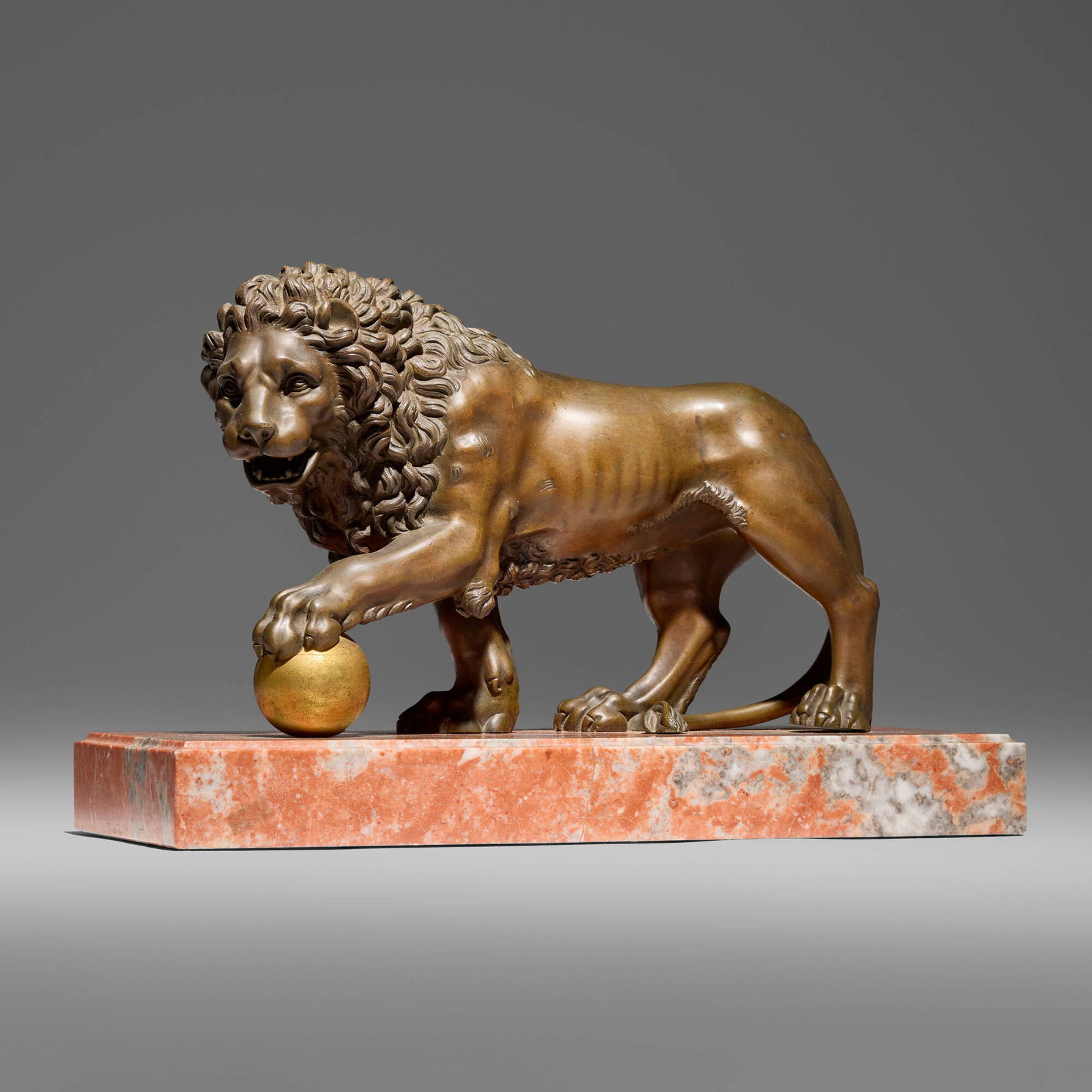 English, Medici lion: English Medici lion 19th century bronze, marble 9 h x 14 w x 6 d in (23 x 36 x 15 cm) Provenance: JF Chen, Los Angeles This work will ship from Los Angeles, California.