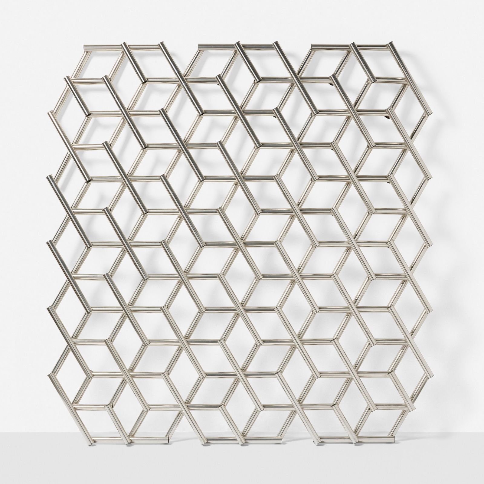 Janos Korban and Stefanie Flaubert, Hex screen: Janos Korban and Stefanie Flaubert Hex screen Korban/FlaubertAustralia, 2006electropolished stainless steel, plastic 76 h x 72 w x 4 d in (193 x 183 x 10 cm) The works of Korban/Flaubert