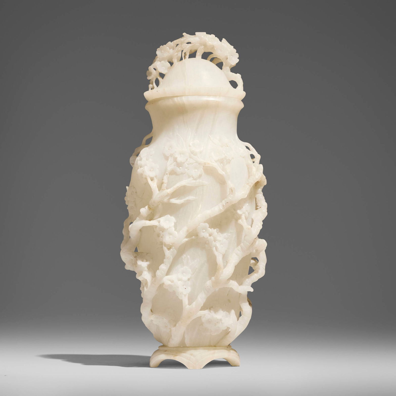 Chinese, Covered urn: Chinese Covered urn 19th century white jade 22.25 h x 9.5 w x 6.75 d in (57 x 24 x 17 cm) Provenance: JF Chen, Los Angeles This work will ship from Los Angeles, California.