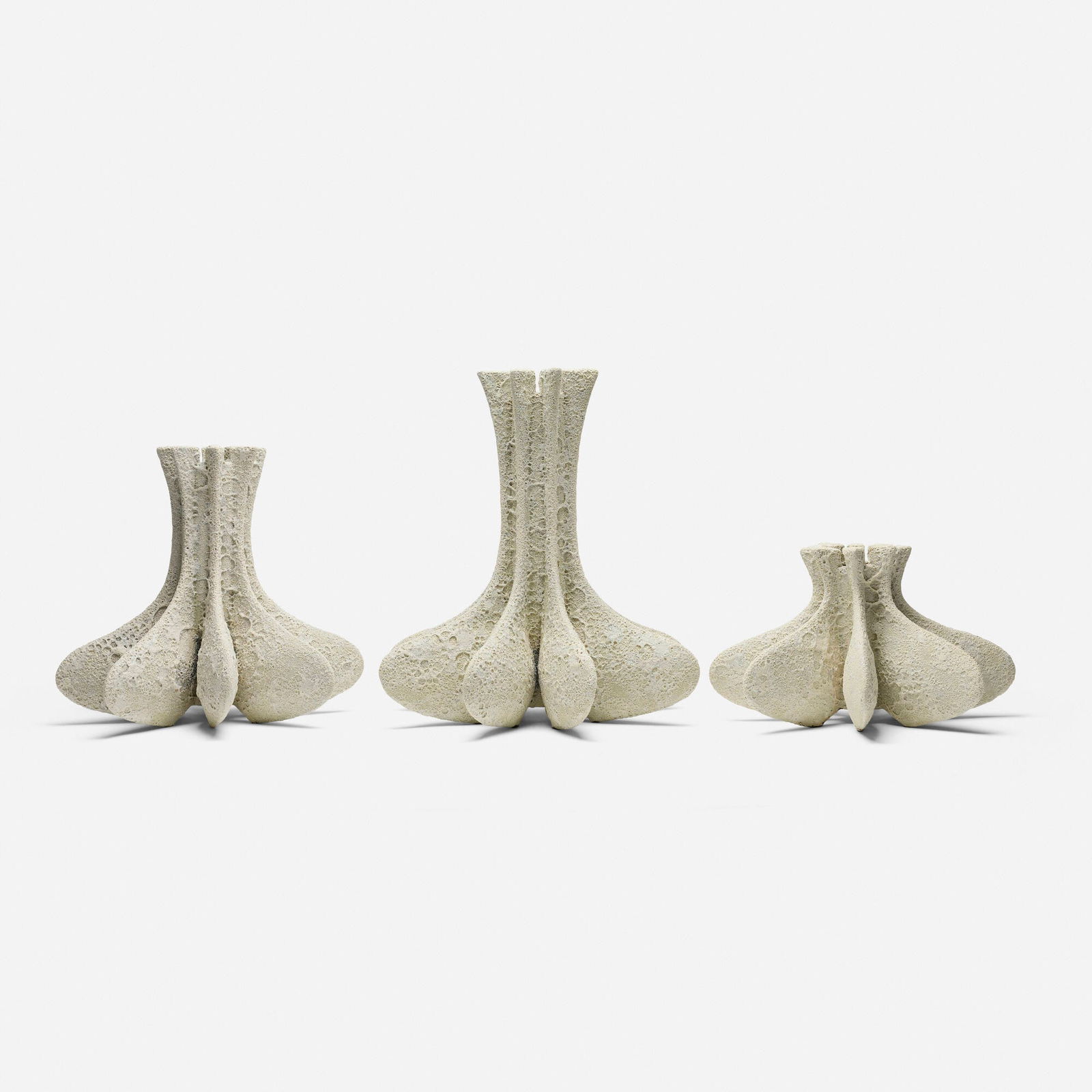 Titia Estes, Dorsal vessels, set of three: Titia Estes Dorsal vessels, set of three c. 2000 glazed stoneware 20.25 h x 19 dia in (51 x 48 cm) 16 h x 17.5 dia in (41 x 44 cm) 10 h x 17 dia in (25 x 43 cm) Signed to underside of each work