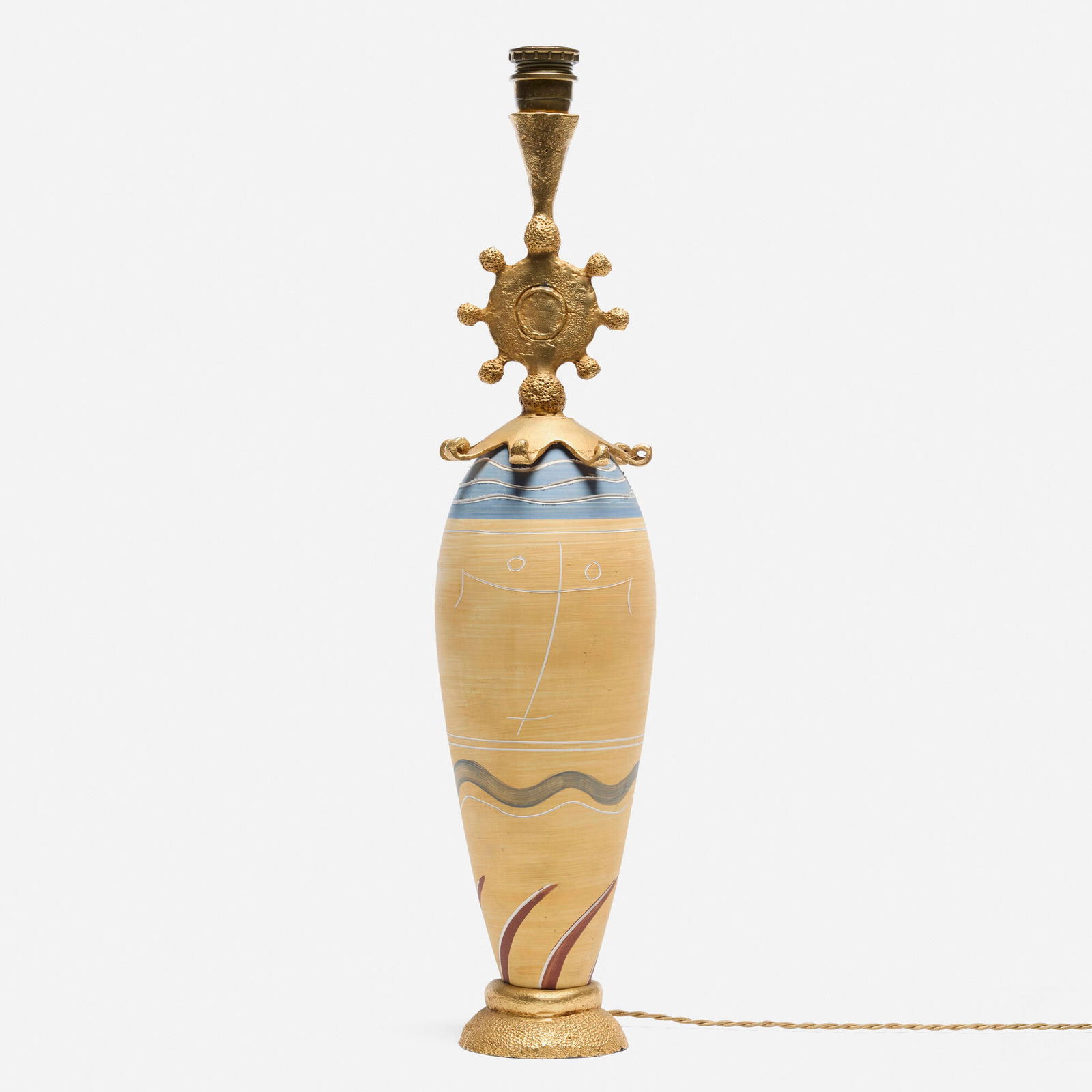 Pierre Casenove, Fondica table lamp: Pierre Casenove Fondica table lamp France, c. 1990 glazed eathenware, gilt metal 26 h x 6 dia in (66 x 15 cm) Impressed signature to foot 'Casenove'. Provenance: JF Chen, Los Angeles This work
