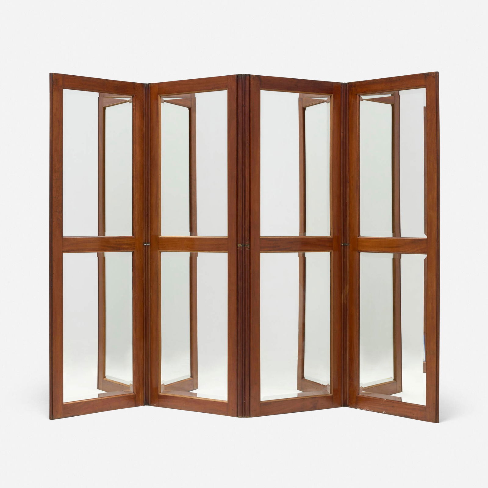 English, Folding screen: English Folding screen 19th century mirrored glass, mahogany, brass 72 h x 65 w x 25 d in (183 x 165 x 63 cm) Provenance: JF Chen, Los Angeles This work will ship from Los Angeles, California.