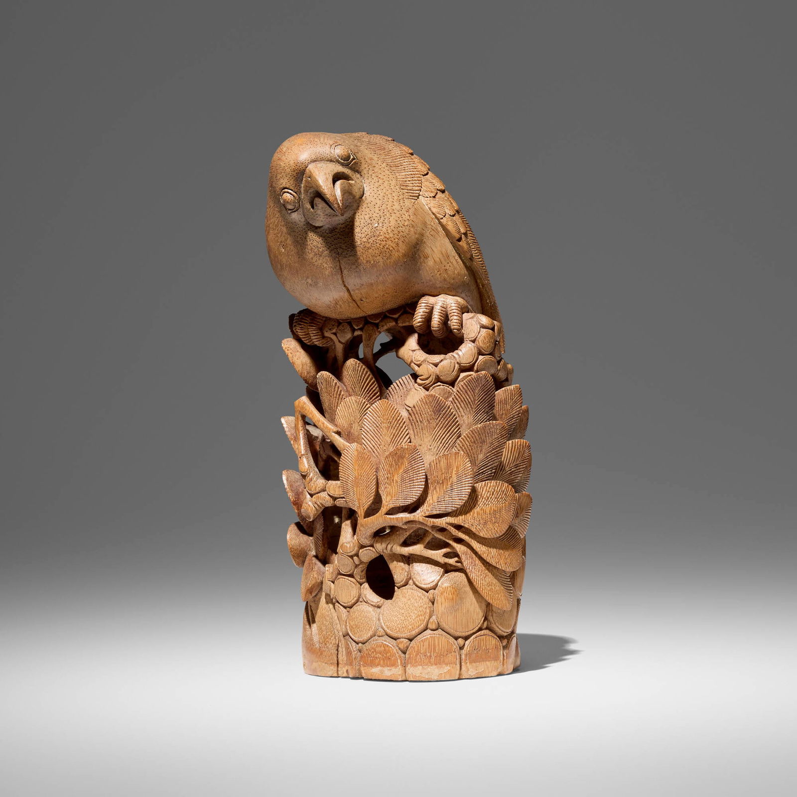 Japanese, Okimono of a hawk: Japanese Okimono of a hawk Meiji period carved boxwood 10.75 h x 5 w x 5.5 d in (27 x 13 x 14 cm) Provenance: JF Chen, Los Angeles This work will ship from Los Angeles, California.