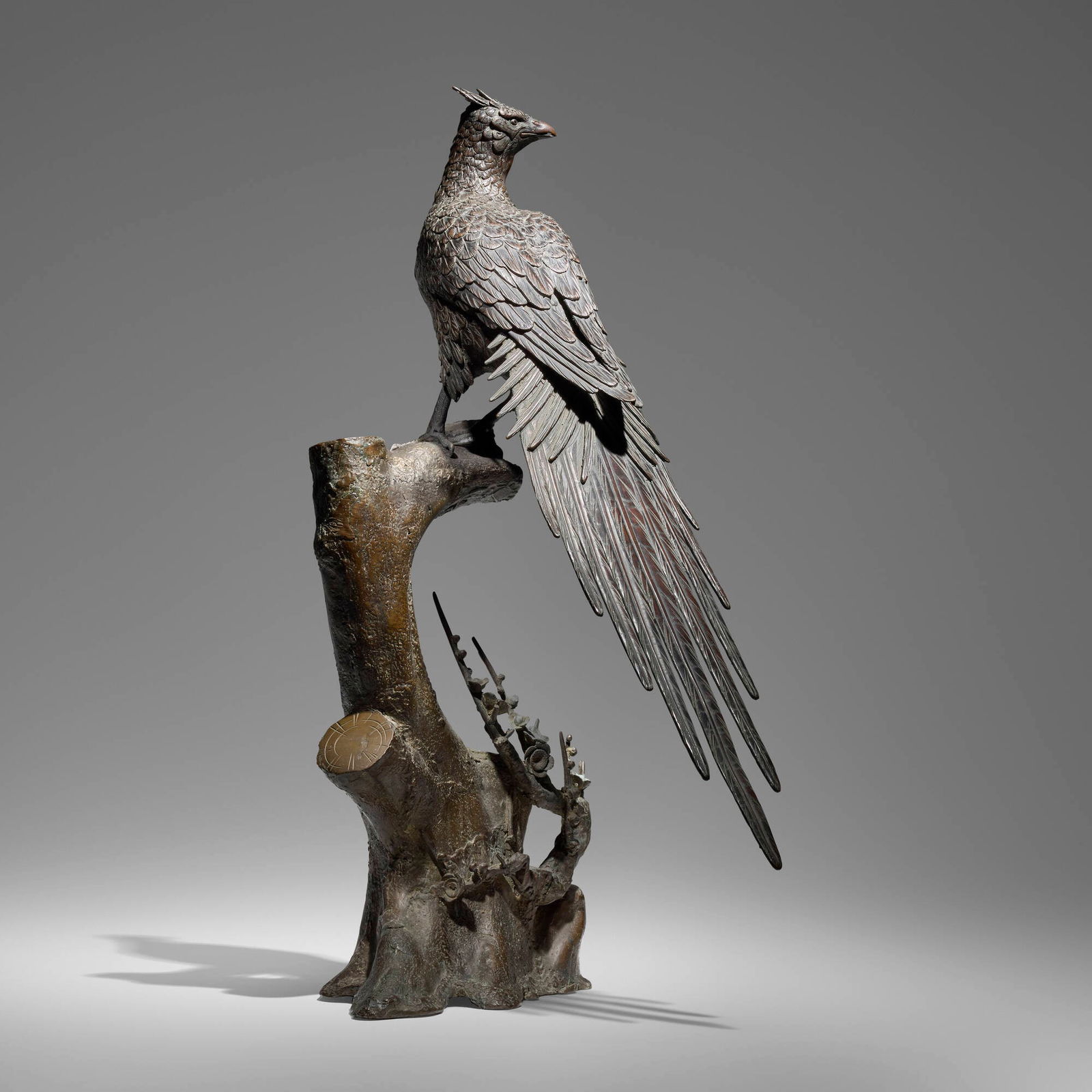 Japanese, Okimono of a pheasant: Japanese Okimono of a pheasant Meiji period bronze 28 h x 18.25 w x 12 d in (71 x 46 x 30 cm) Provenance: JF Chen, Los Angeles This work will ship from Los Angeles, California.