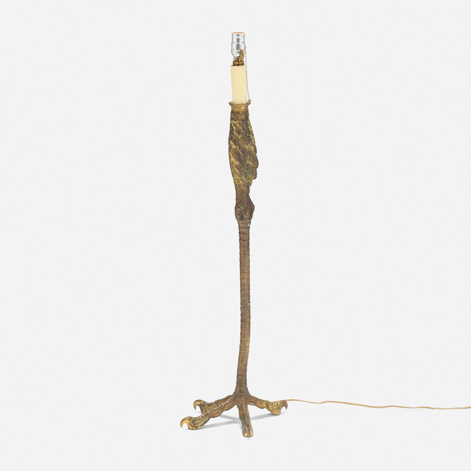 P.E. Guerin, Ostrich Leg floor lamp: P.E. Guerin Ostrich Leg floor lamp USA, 20th century brass 39.25 h x 11 w x 13 d in (100 x 28 x 33 cm) Provenance: JF Chen, Los Angeles This work will ship from Los Angeles, California.