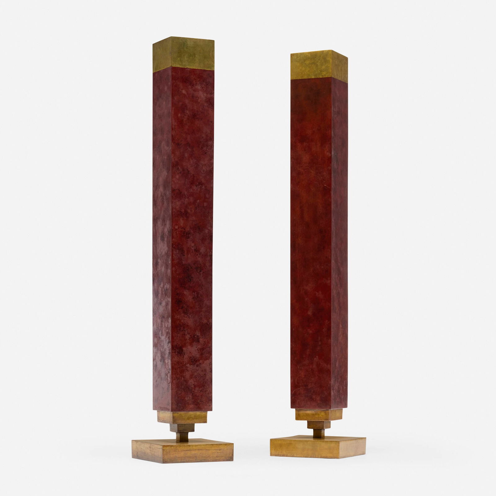 Frank Lloyd Wright, Weed vases, pair: Frank Lloyd Wright Weed vases, pair Historical Arts and Casting, Inc. USA, c. 1953 / 1992 patinated bronze 33 h x 6 w x 6 d in (84 x 15 x 15 cm) Impressed manufacturer's mark to underside of each