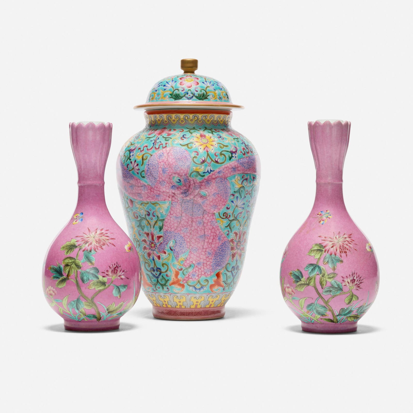 Chinese Export, Famille Rose urn and pair of vases (1 of 5)