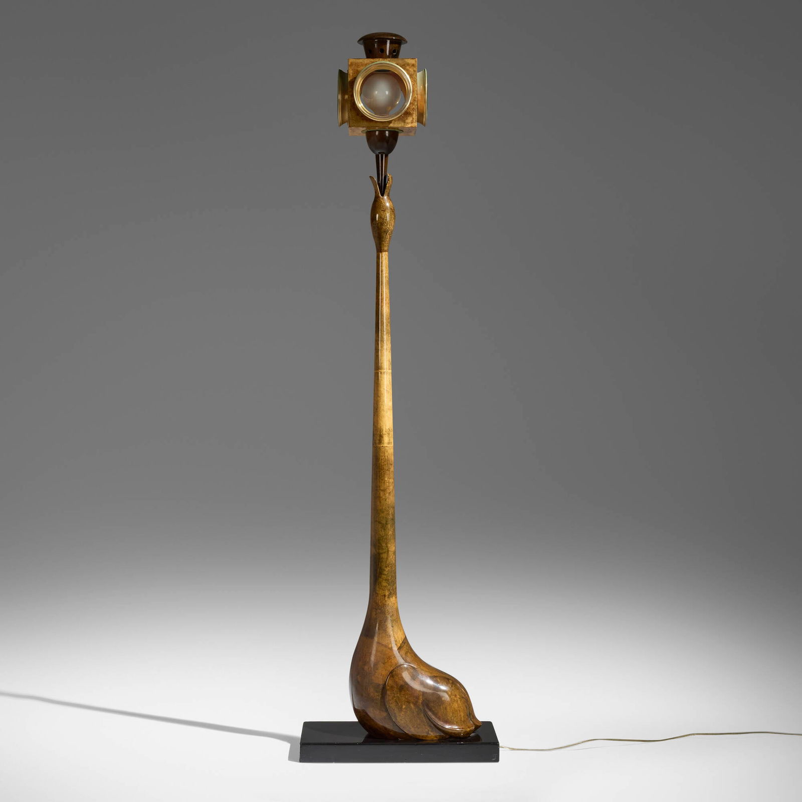 Aldo Tura, Lantern lamp: Aldo Tura Lantern lamp Italy, c. 1955 lacquered goat skin over wood, glass, brass, lacquered wood 70.5 h x 19.25 w x 9.75 d in (179 x 49 x 25 cm) Provenance: JF Chen, Los Angeles This work will