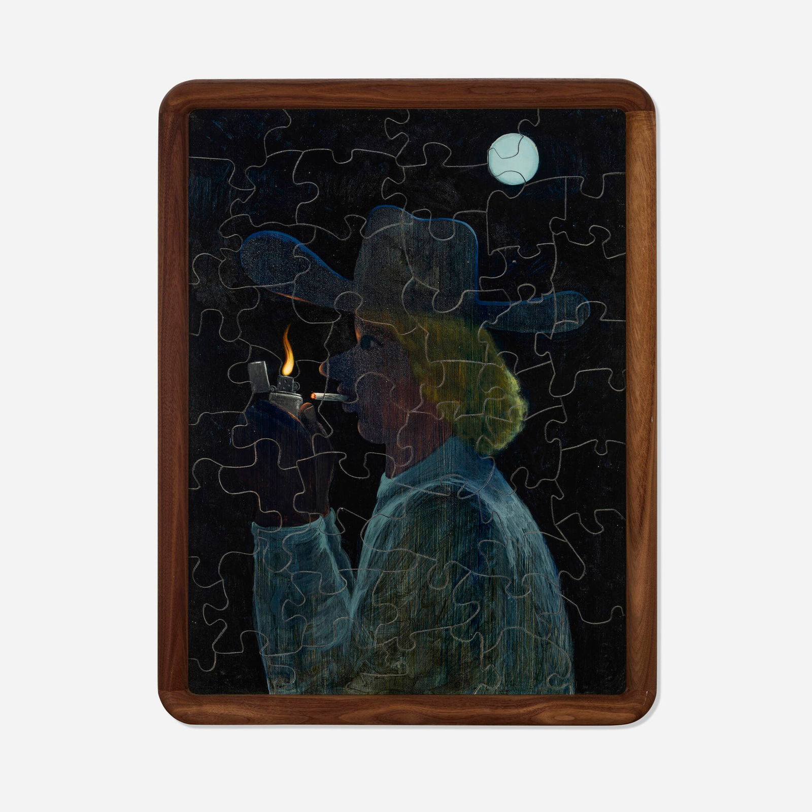 Tyler Hays, Jigsaw Puzzle painting: Tyler Hays Jigsaw Puzzle painting 2024 acrylic, milk paint, and oil on wood in artist-made frame 26 h x 20 w x 1 d in (66 x 51 x 3 cm) Provenance: Private Collection This work will ship from