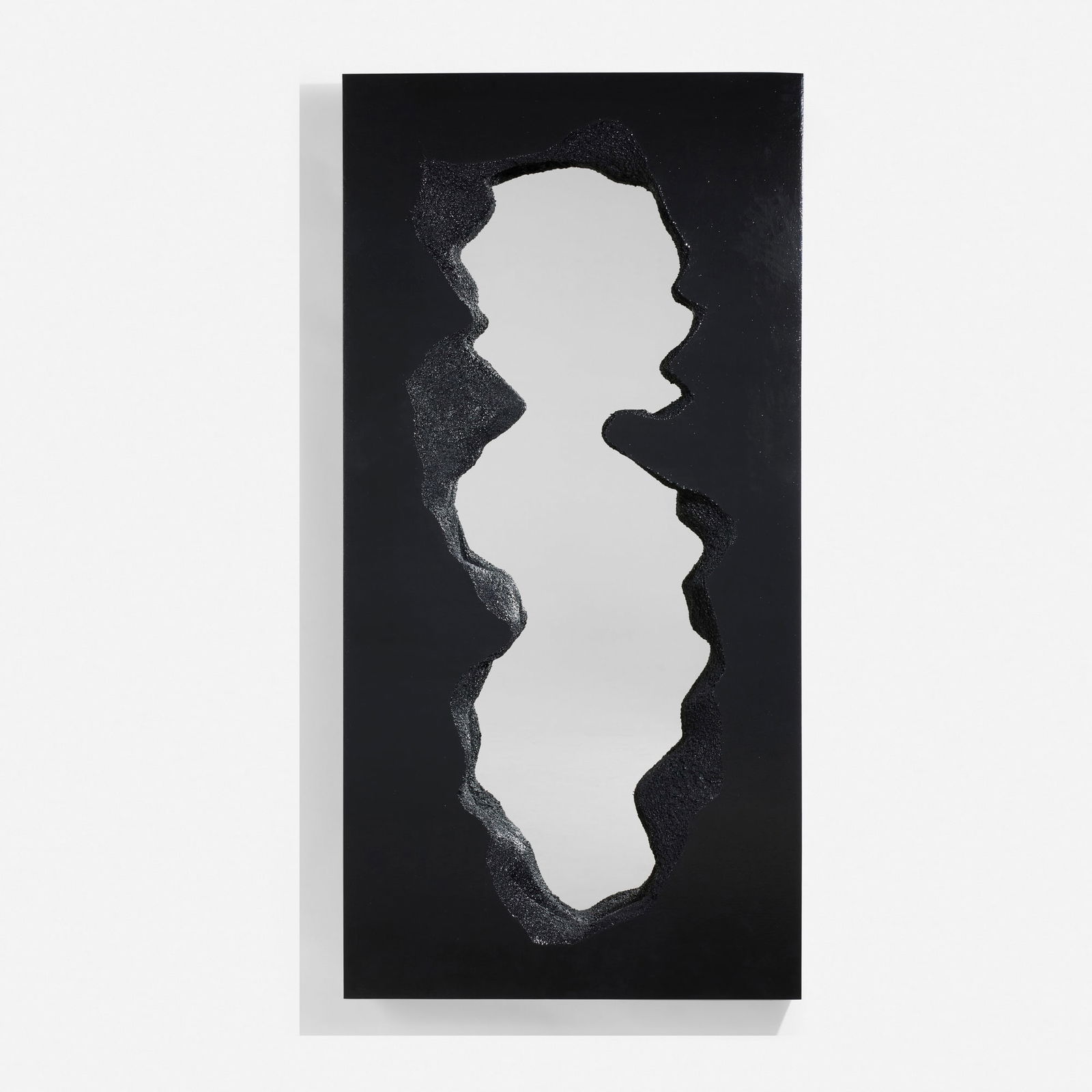 Snarkitecture, Broken Mirror (Black): Snarkitecture Broken Mirror (Black) GuframUSA / Italy, 2021lacquered polyurethane, mirrored glass 78.75 h x 39.5 w x 7.75 d in (200 x 100 x 20 cm) Decal manufacturer's label to reverse '