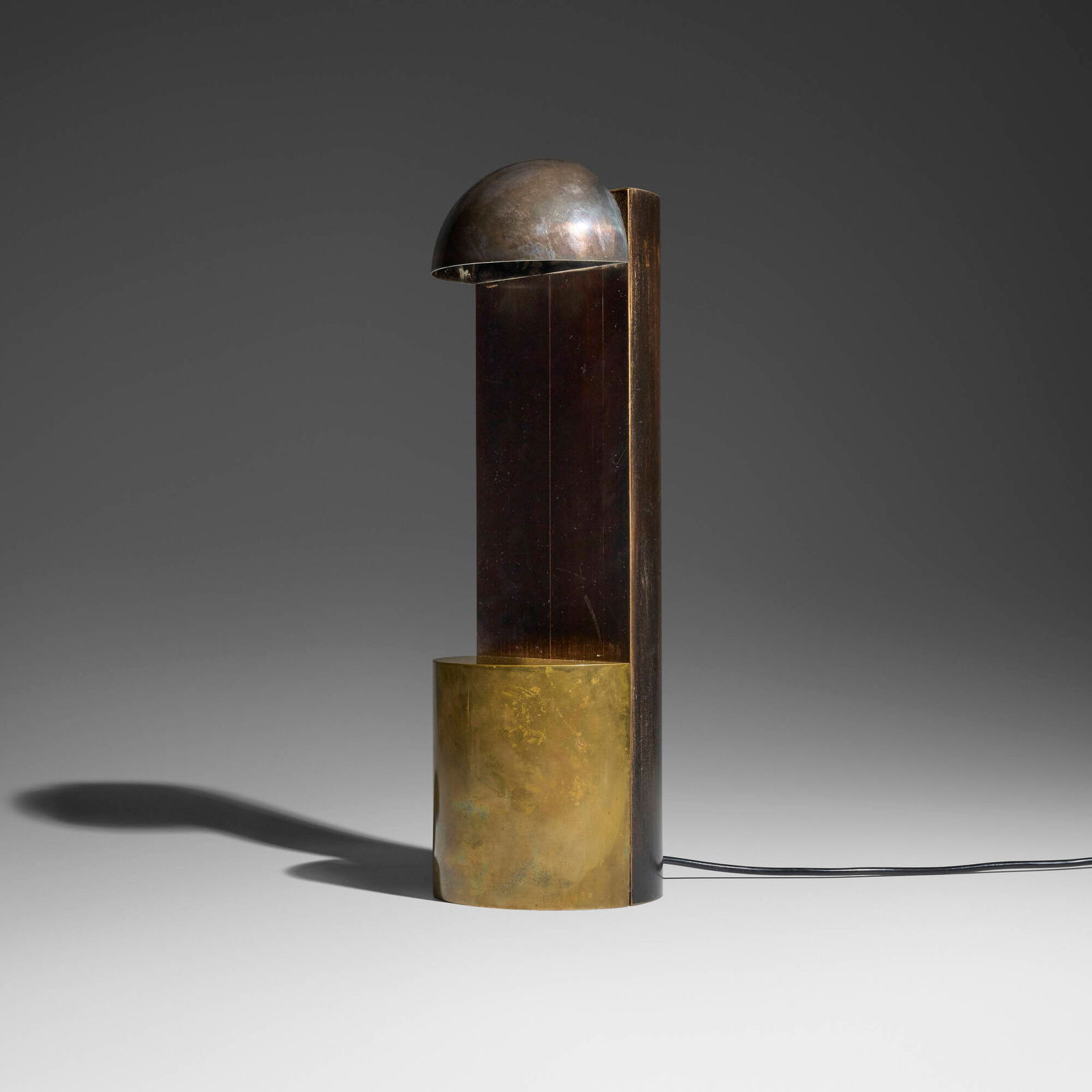 Serge Manzon, Table lamp: Serge Manzon Table lamp Pierre Cardin France, c. 1970 stained wood, brass 17.125 h x 6 w x 6 d in (43 x 15 x 15 cm) Brass manufacturer's label to reverse 'Pierre Cardin ligne de Serge Manzon'. 