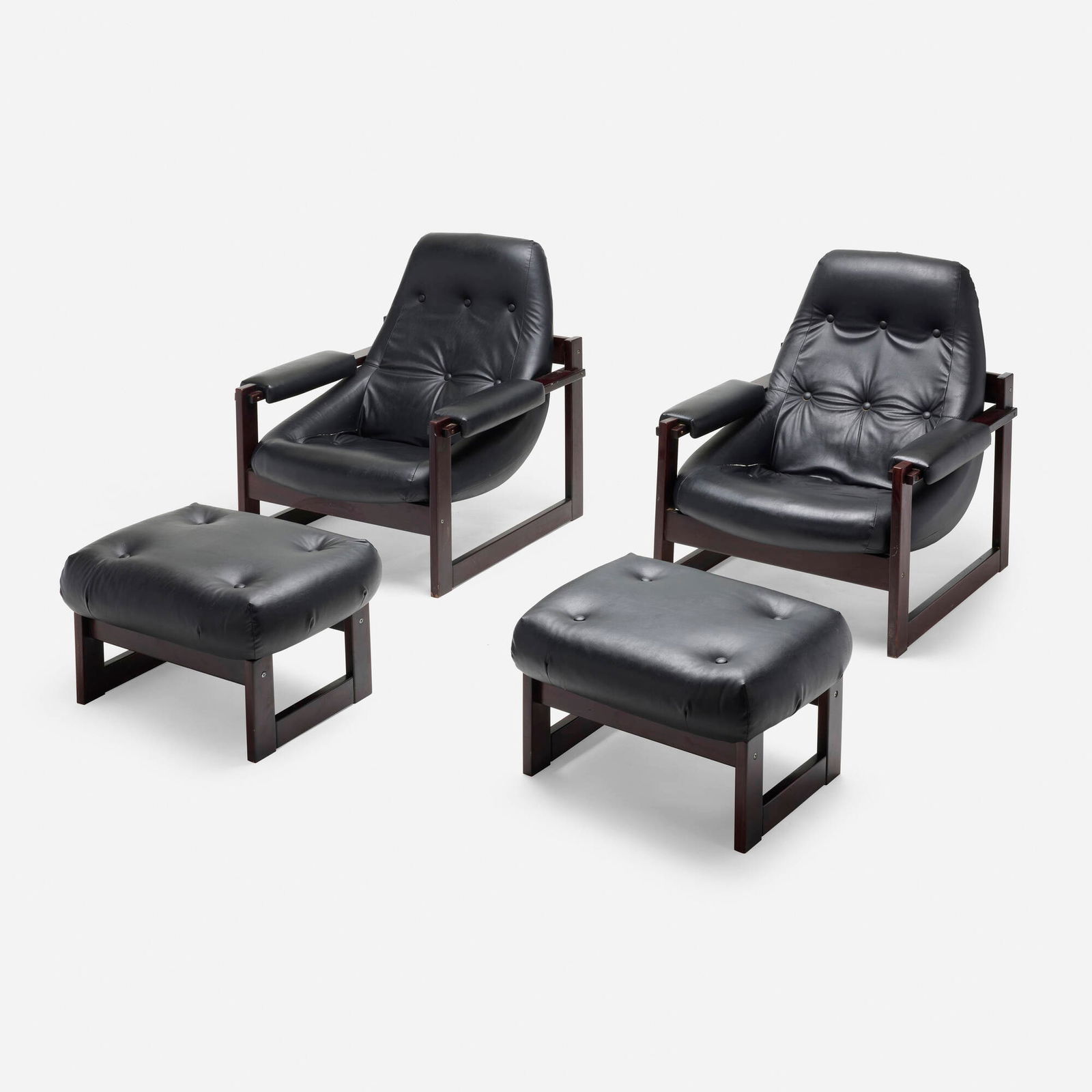 Percival Lafer, MP-163 lounge chairs and ottomans, pair: Percival Lafer MP-163 lounge chairs and ottomans, pair Lafer S.A. Ind. Com. Brazil, c. 1970 vinyl, rosewood, lacquered steel chair: 35.75 h x 31.75 w x 34 d in (91 x 81 x 86 cm) ottoman: 15.75 h x
