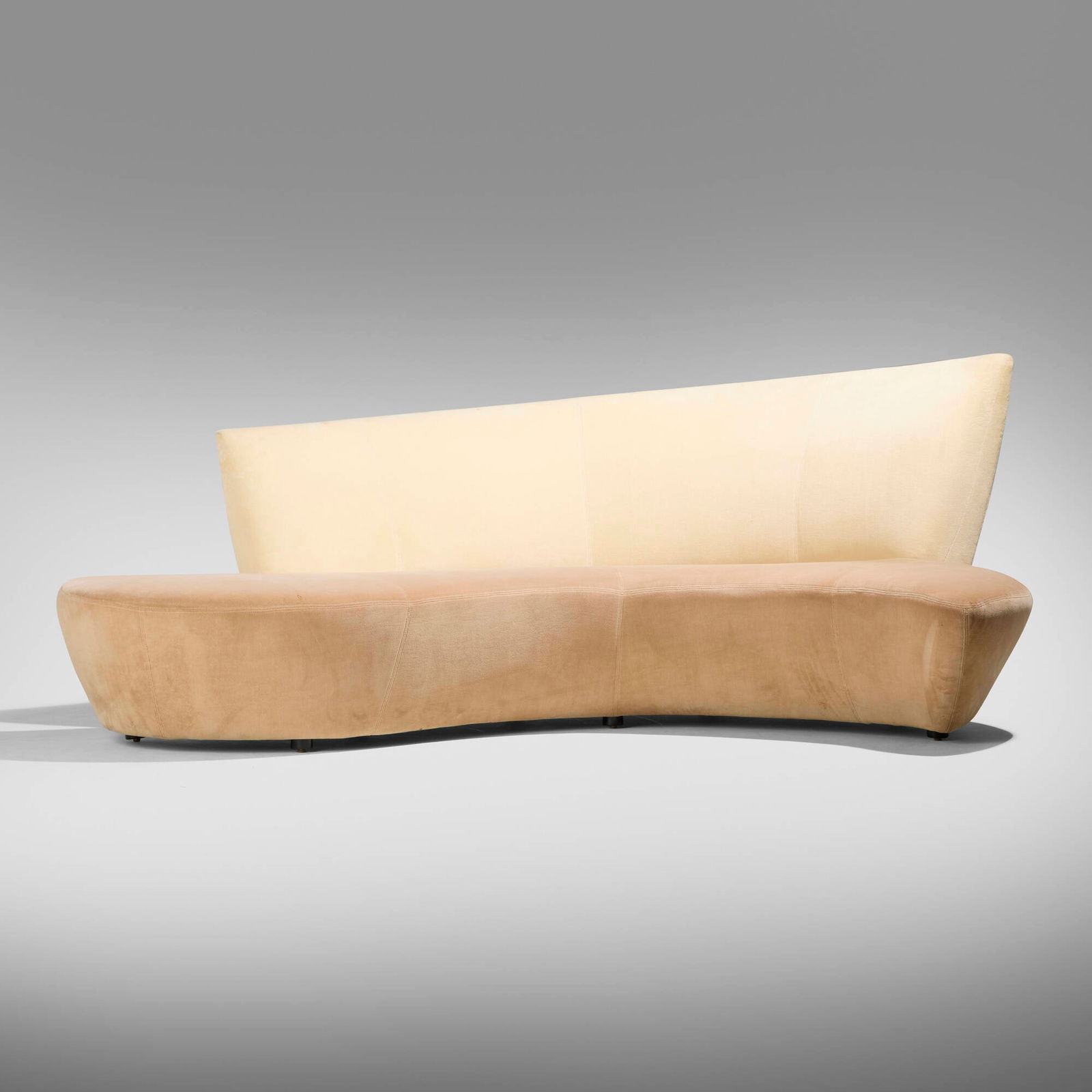 Vladimir Kagan, Bilbao sofa: Vladimir Kagan Bilbao sofa Weiman/Preview USA, 1998 microfiber upholstery 38.5 h x 97 w x 64 d in (98 x 246 x 163 cm) Proceeds from this work, donated to Second Glance Thrift Store, will benefit