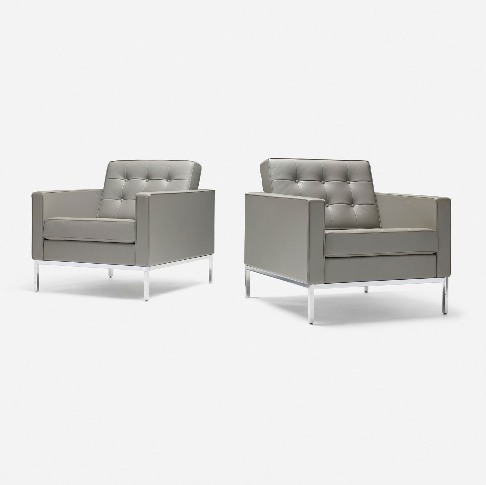 Florence Knoll, Lounge chairs, pair: Florence Knoll Lounge chairs, pair KnollStudioUSA, 1954 / c. 2000leather, chrome-plated steel 31 h x 32.25 w x 31.75 d in (79 x 82 x 81 cm) Impressed manufacturer's mark to interior of f