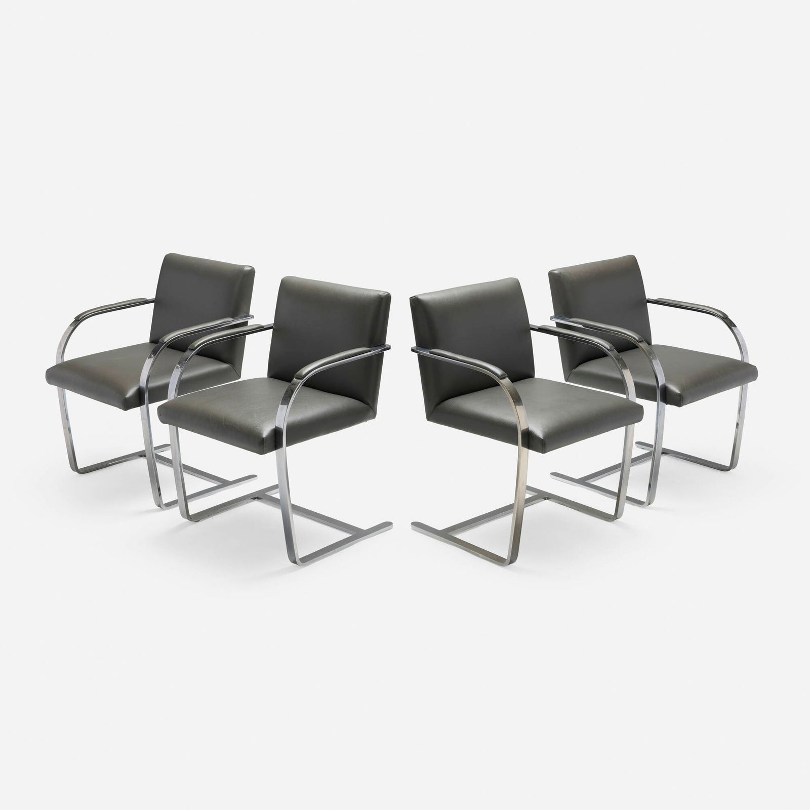 Ludwig Mies van der Rohe, Brno armchairs, set of four: Ludwig Mies van der Rohe Brno armchairs, set of four KnollStudio Germany / USA, 1929 / c. 1990 chrome-plated steel, pigskin leather upholstery 32.75 h x 22.5 w x 24.5 d in (83 x 57 x 62 cm) 