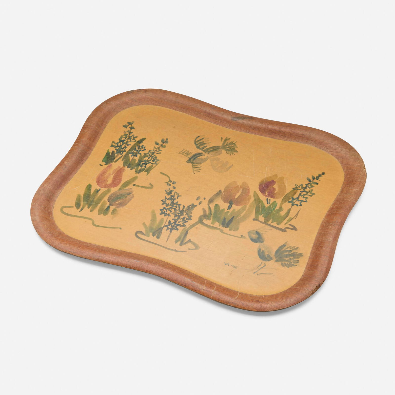Tapio Wirkkala, Tray: Tapio Wirkkala Tray Soinne & Kni Oy Finland, 1953 plastic-coated molded mahogany plywood with birch inlay and watercolor 0.5 h x 15.75 w x 12.5 d in (1 x 40 x 32 cm) Molded manufacturer's mark to
