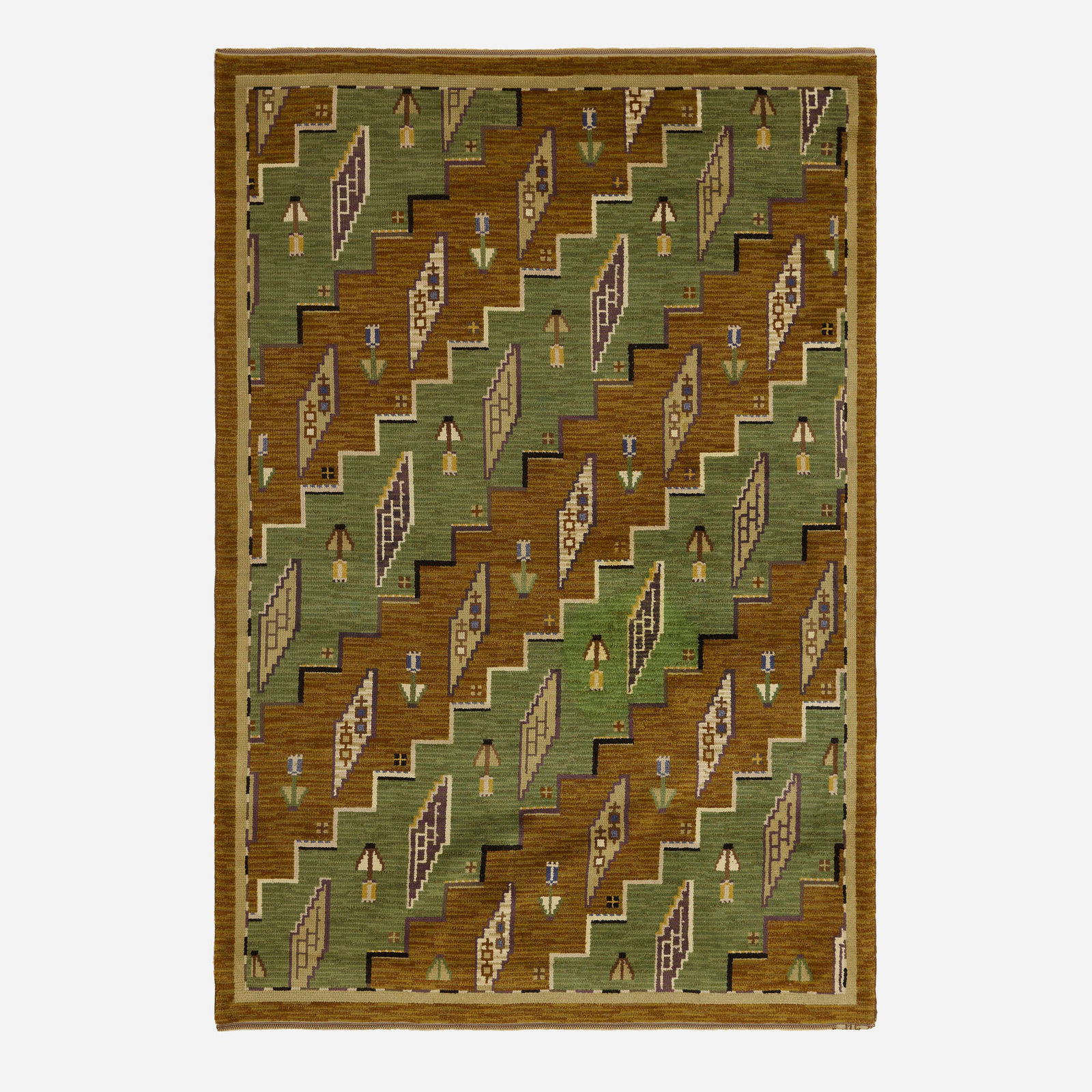 Martha Gahn, Medium-pile carpet: Martha Gahn Medium-pile carpet Sweden, c. 1950 hand-knotted wool 5'10" x 8'10" in (178 x 271 cm) This work will ship from Lambertville, New Jersey.