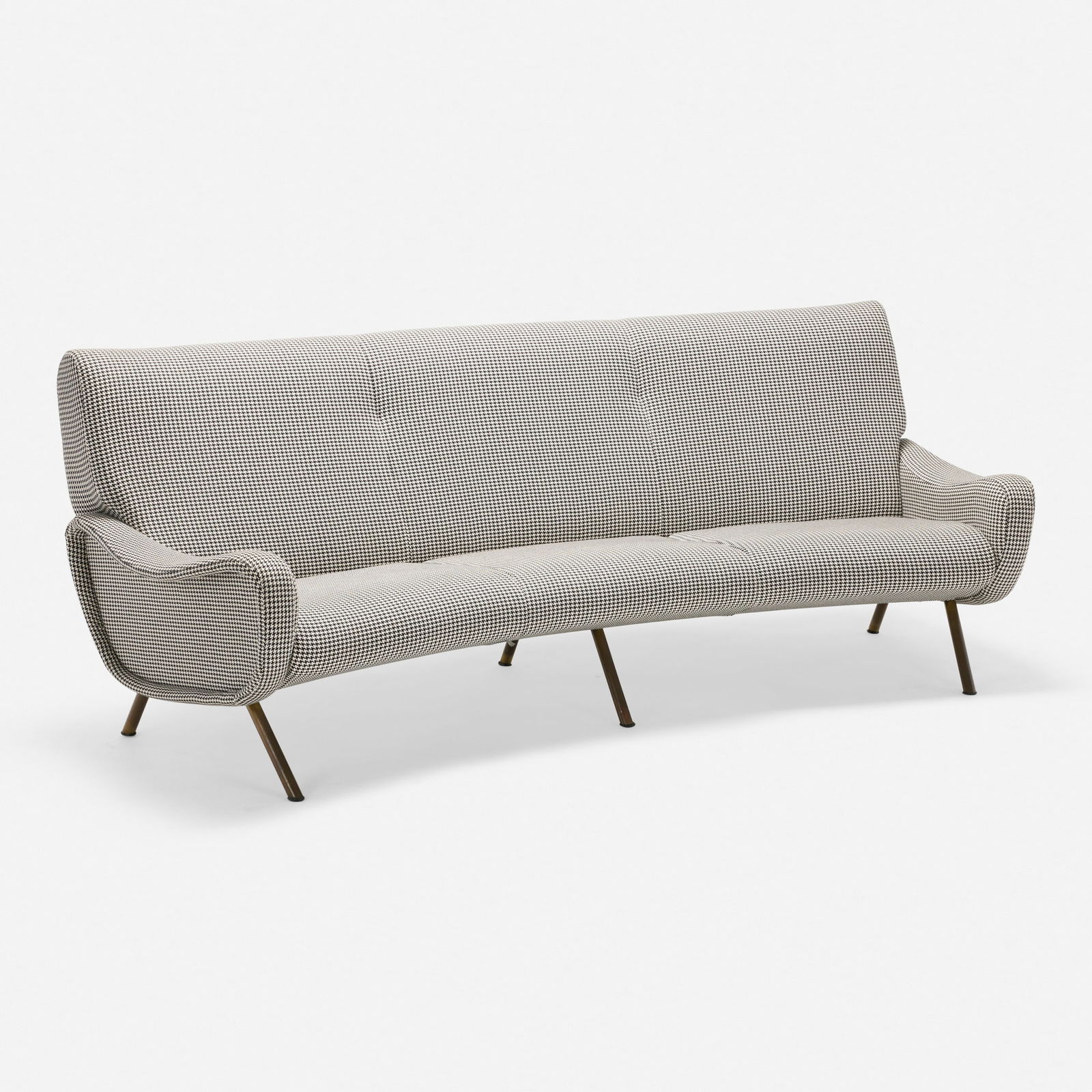 Marco Zanuso, Lady sofa: Marco Zanuso Lady sofa ArflexItaly, 1951upholstery, brass 32 h x 80 w x 33 d in (81 x 203 x 84 cm) This design won the gold medal at the IX Triennale di Milano in 1951. Fab