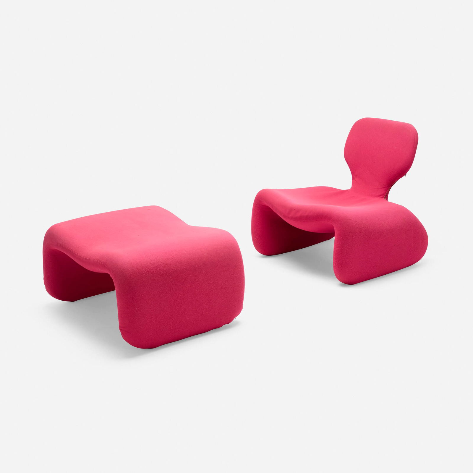 Olivier Mourgue, Djinn lounge chair and ottoman: Olivier Mourgue Djinn lounge chair and ottoman Airborne InternationalFrance, 1965upholstery over steel frame chair: 26.5 h x 25.5 w x 28 d in (67 x 65 x 71 cm) ottoman: 14.75 h x 26.75 w x 2